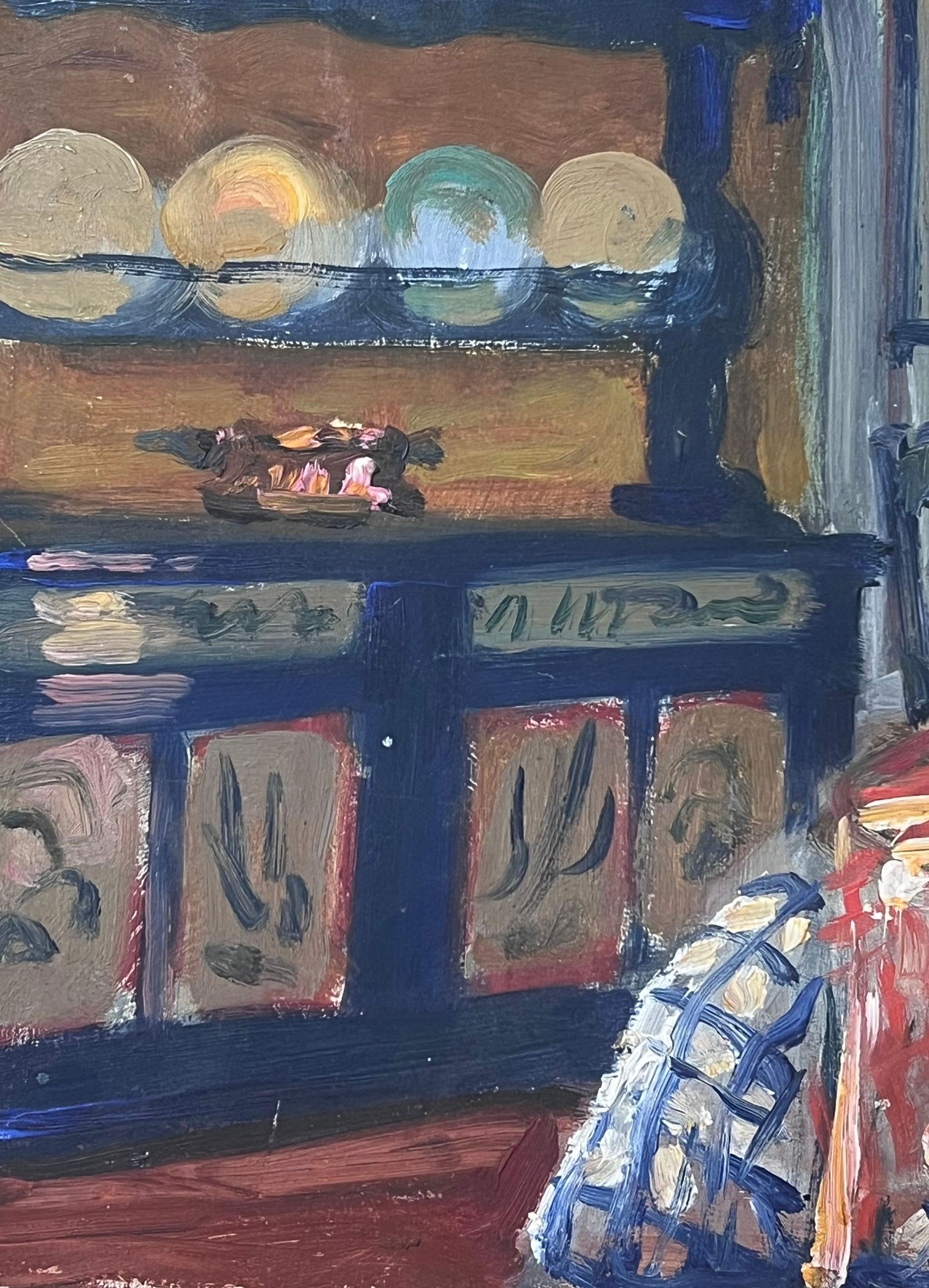 1930's French Post-Impressionist Oil Lady Seated Kitchen Table Interior Dresser 1930's - 3