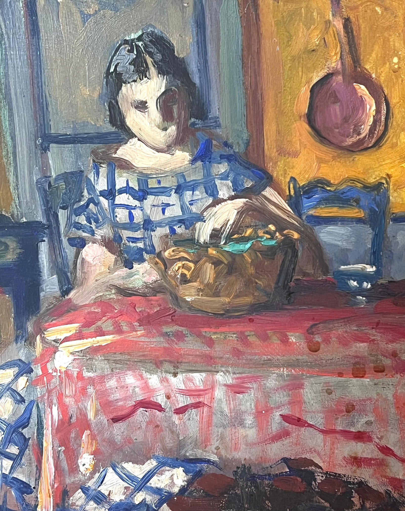 1930's French Post-Impressionist Oil Lady Seated Kitchen Table Interior Dresser 1930's - 5