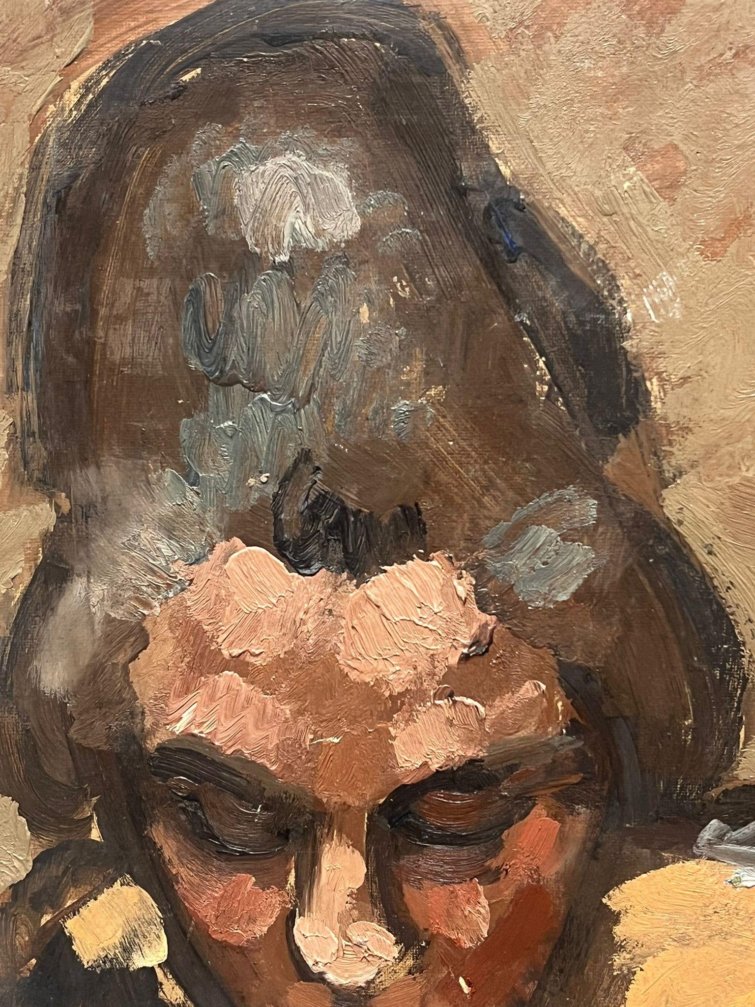 1930's French Post-Impressionist Oil Portrait of Woman in Pensive Thought mid 20th Century - 6