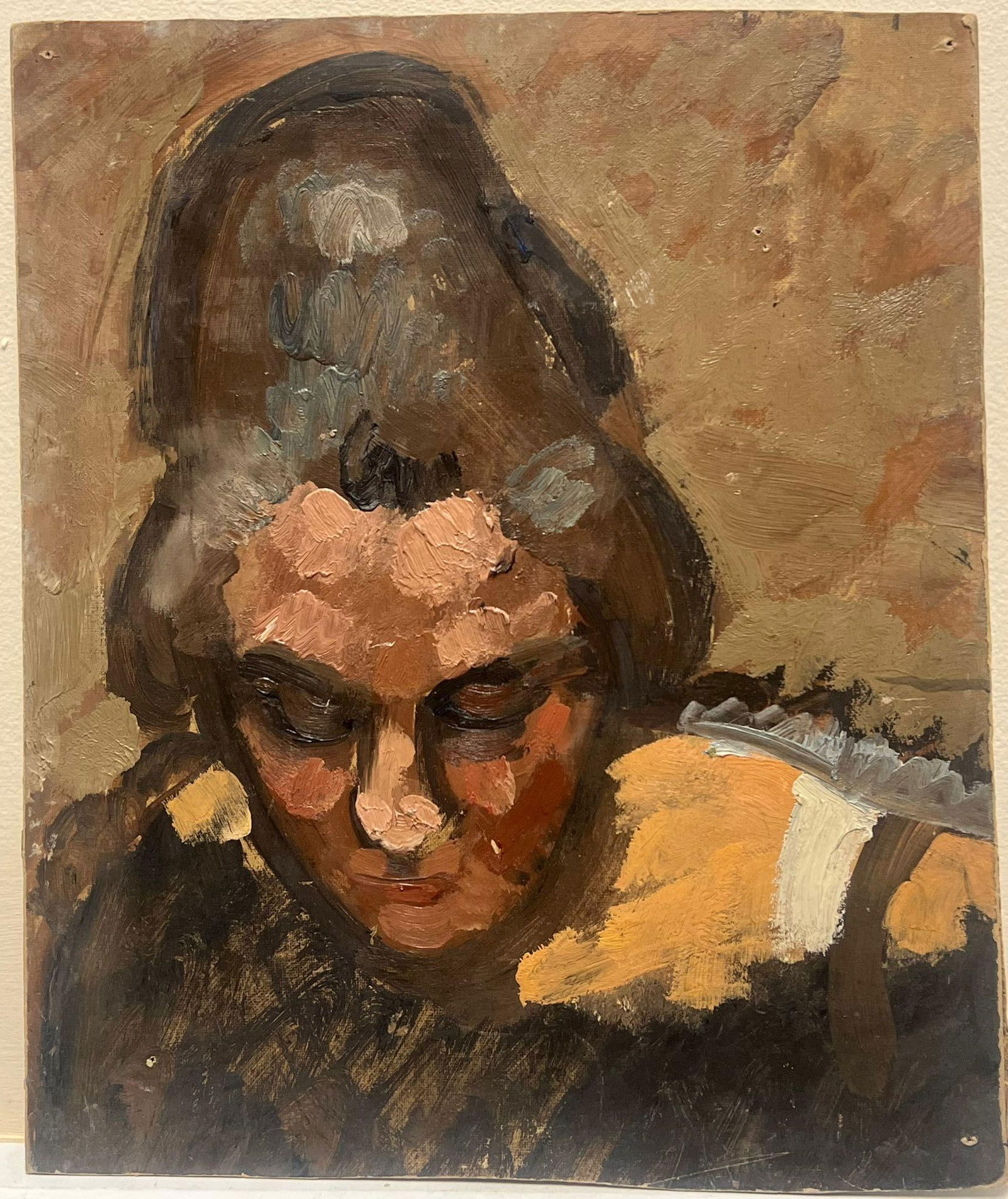 1930's French Post-Impressionist Oil Portrait of Woman in Pensive Thought mid 20th Century - 7