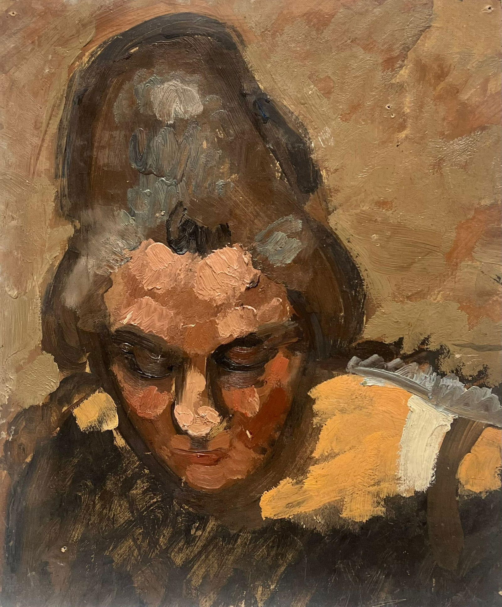 1930's French Post-Impressionist Oil Portrait of Woman in Pensive Thought mid 20th Century (1 of 13)