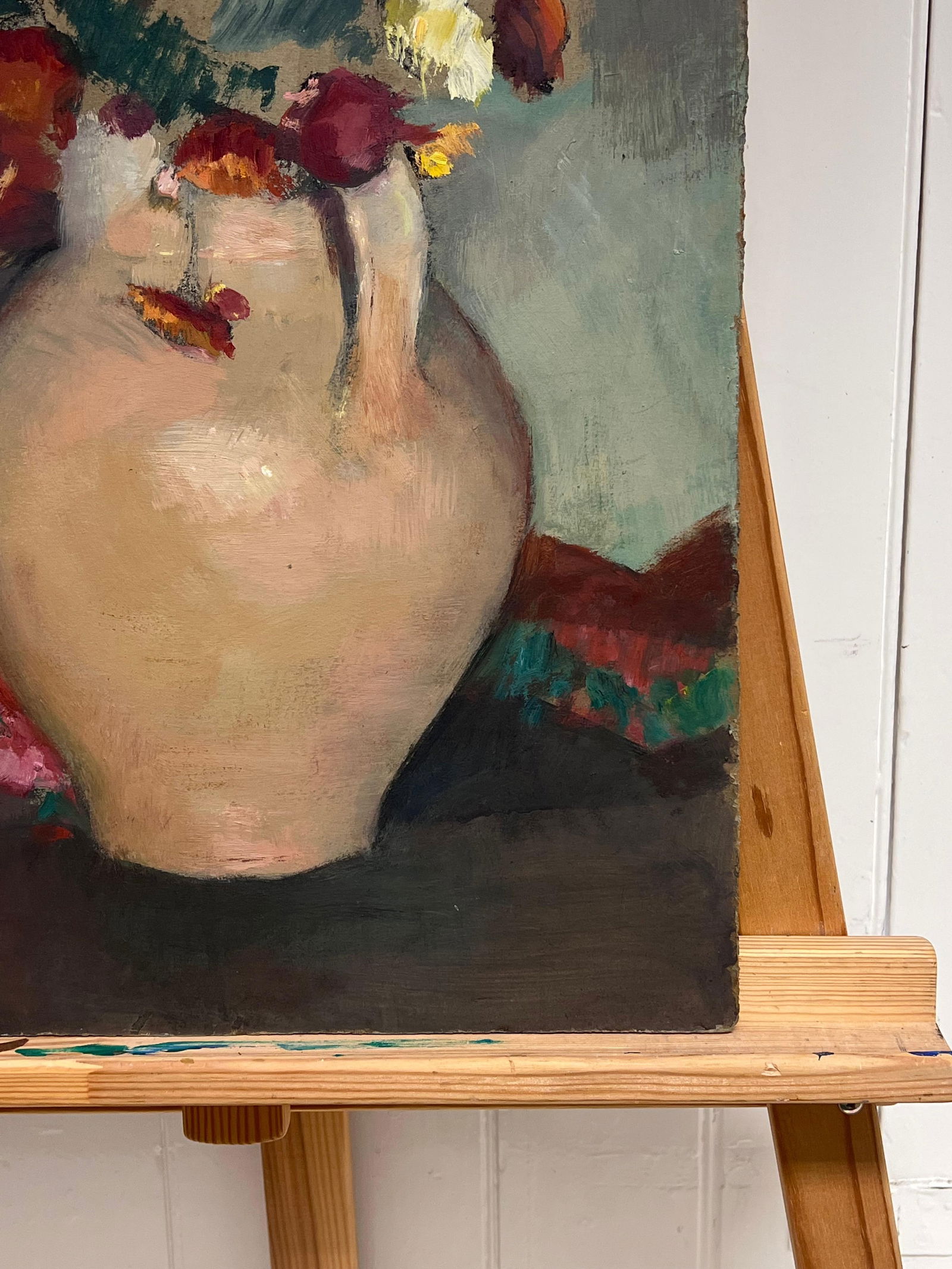 1930's French Post-Impressionist Oil Still Life Flowers in Earthen Vase 1930's - 7