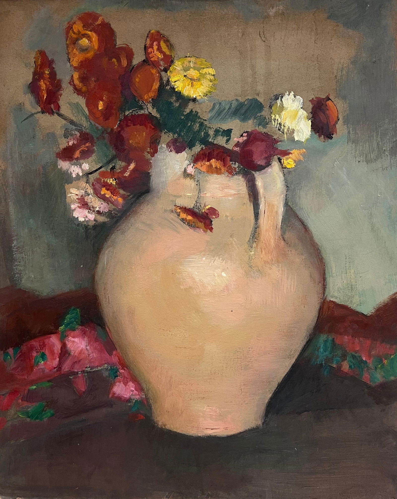 1930's French Post-Impressionist Oil Still Life Flowers in Earthen Vase 1930's (1 of 13)