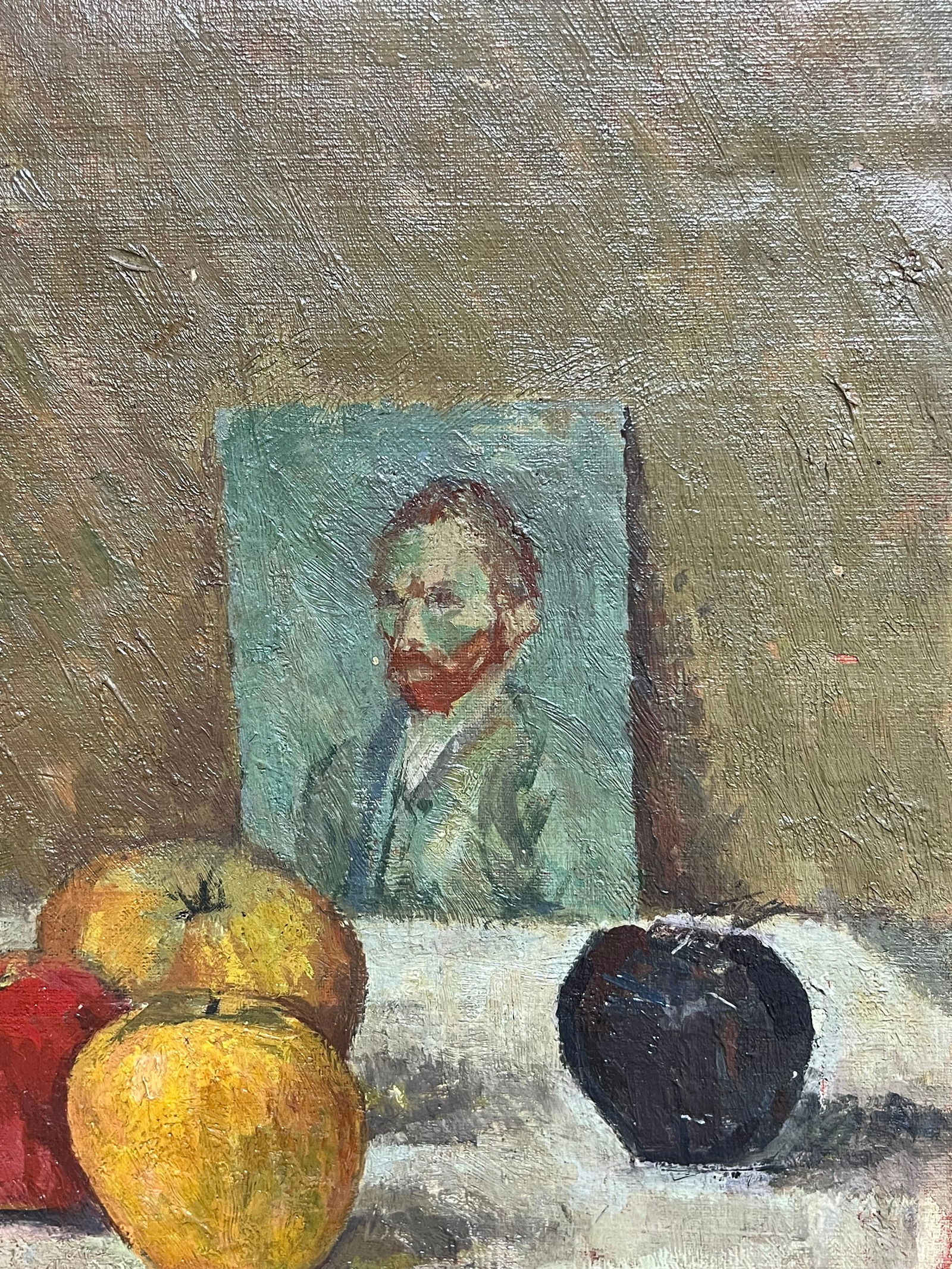 1930's French Post-Impressionist Oil Still Life Fruit & Portrait of Van Gogh 1930's - 7