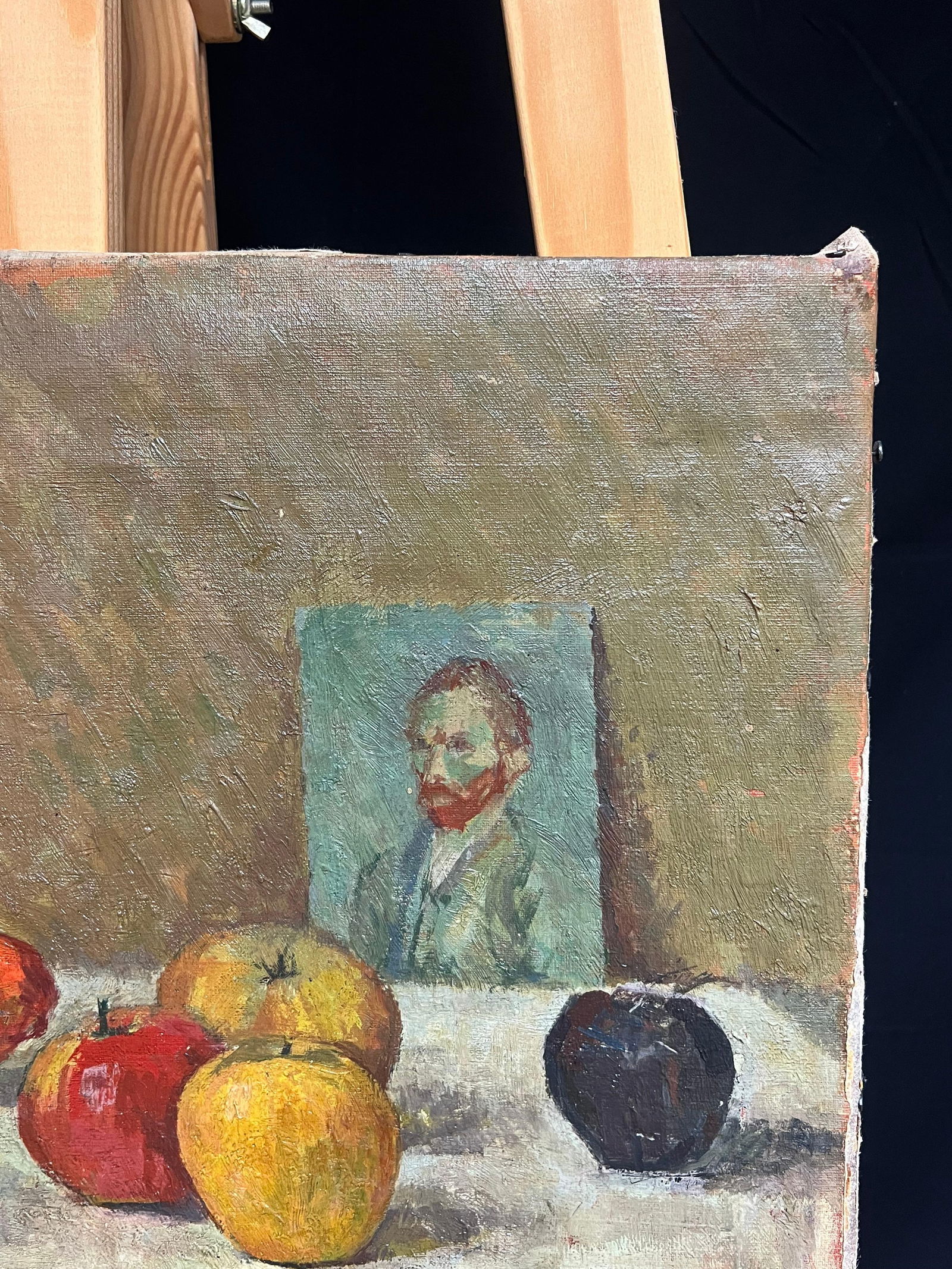 1930's French Post-Impressionist Oil Still Life Fruit & Portrait of Van Gogh 1930's - 8