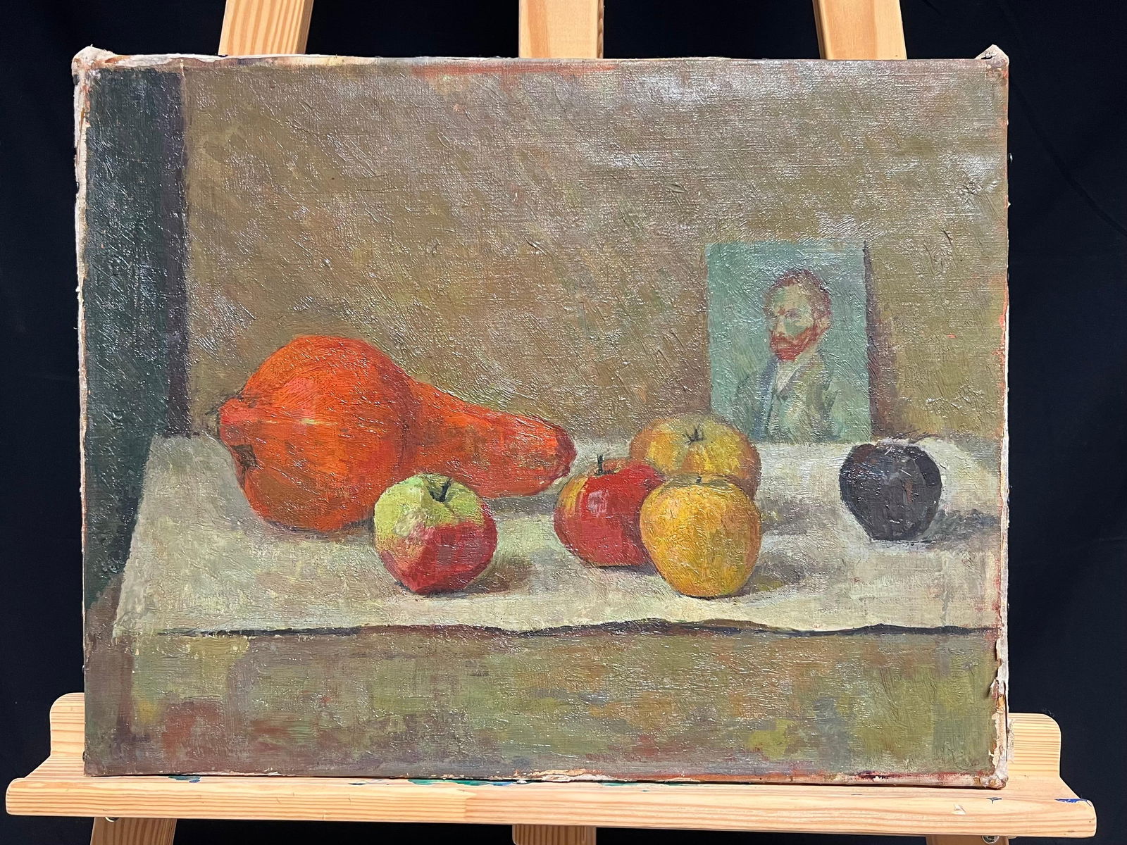 1930's French Post-Impressionist Oil Still Life Fruit & Portrait of Van Gogh 1930's - 4