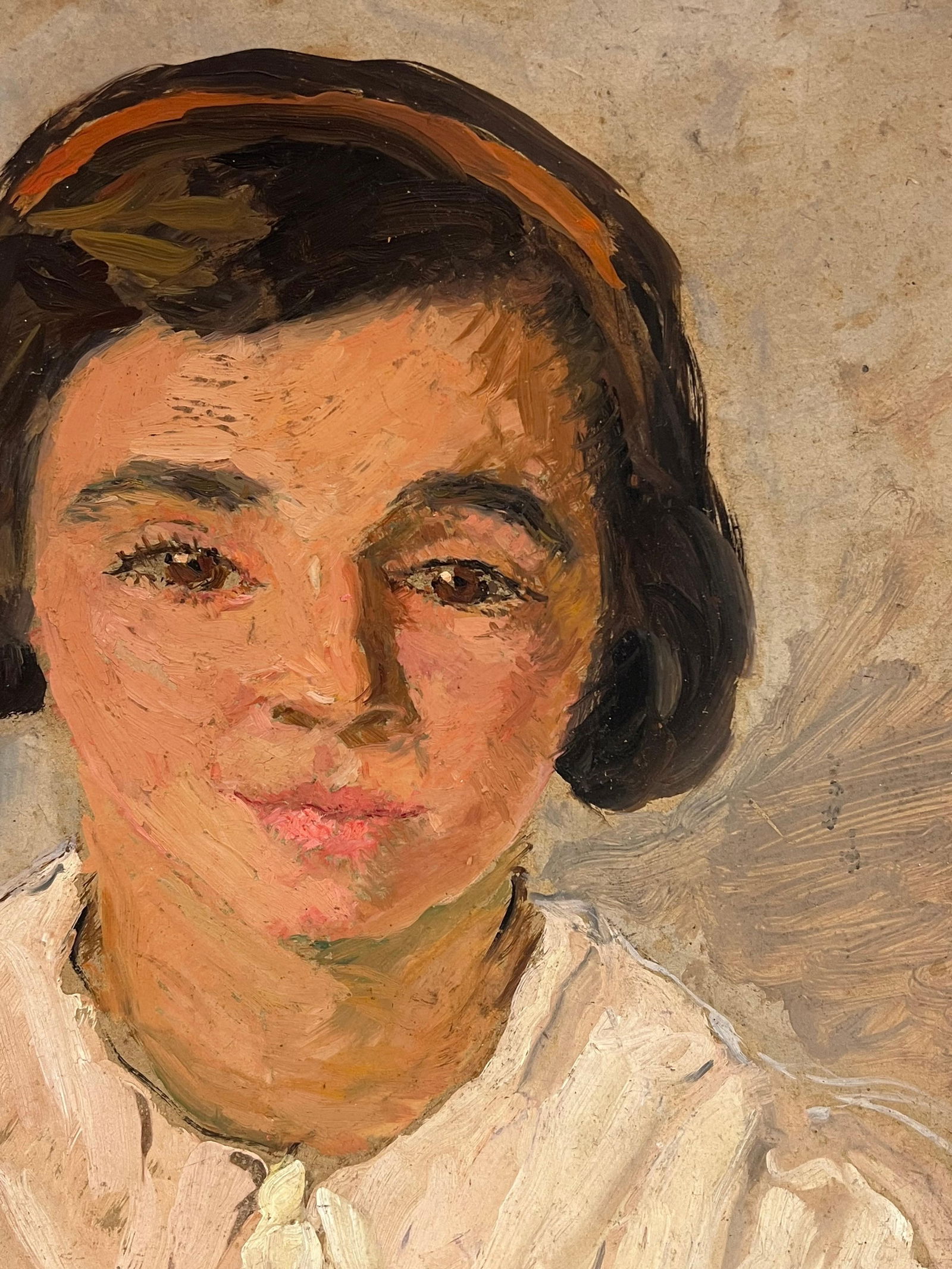 1930's French Signed Oil Painting Head & Shoulders Portrait Young Lady 1930's - 2