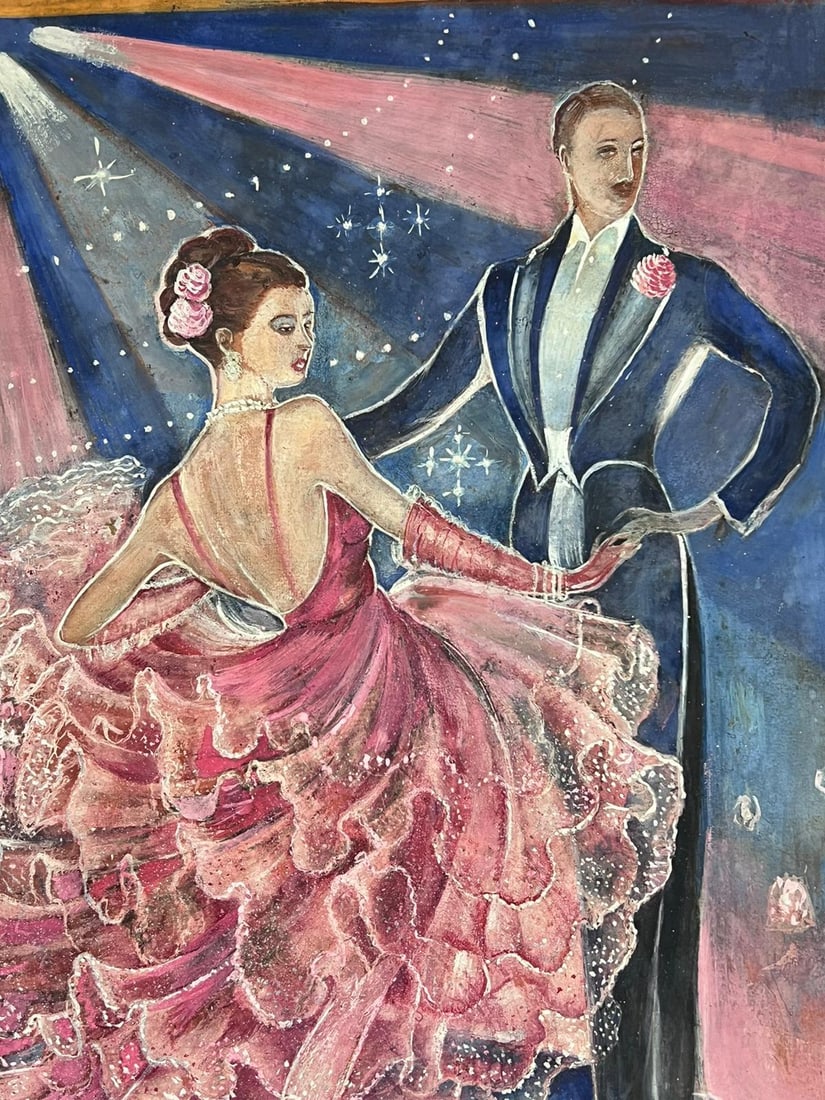 1930's French Signed Oil Portrait of Danièle Darrieux Elegant Ballroom Dancing 1952 - 12