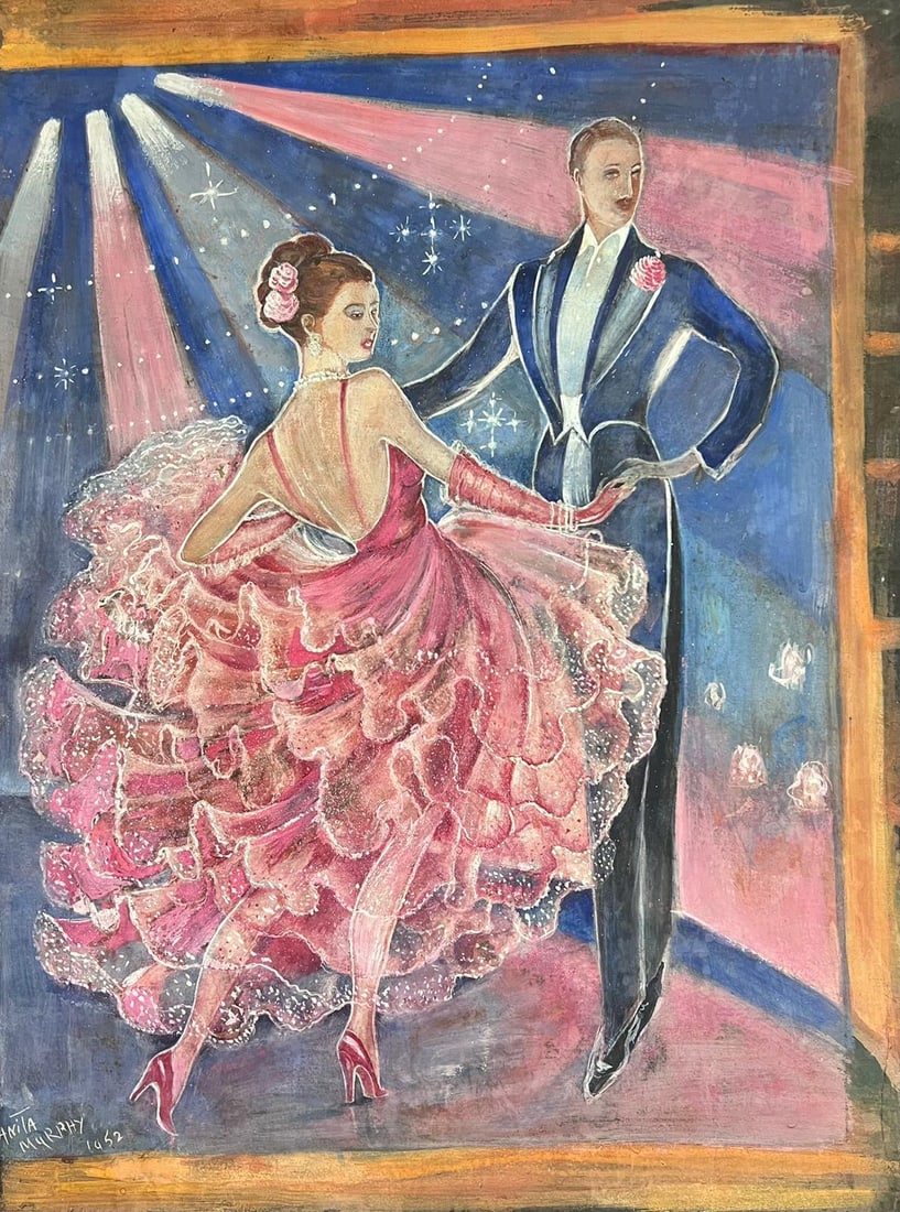 1930's French Signed Oil Portrait of Danièle Darrieux Elegant Ballroom Dancing 1952 (1 of 13)