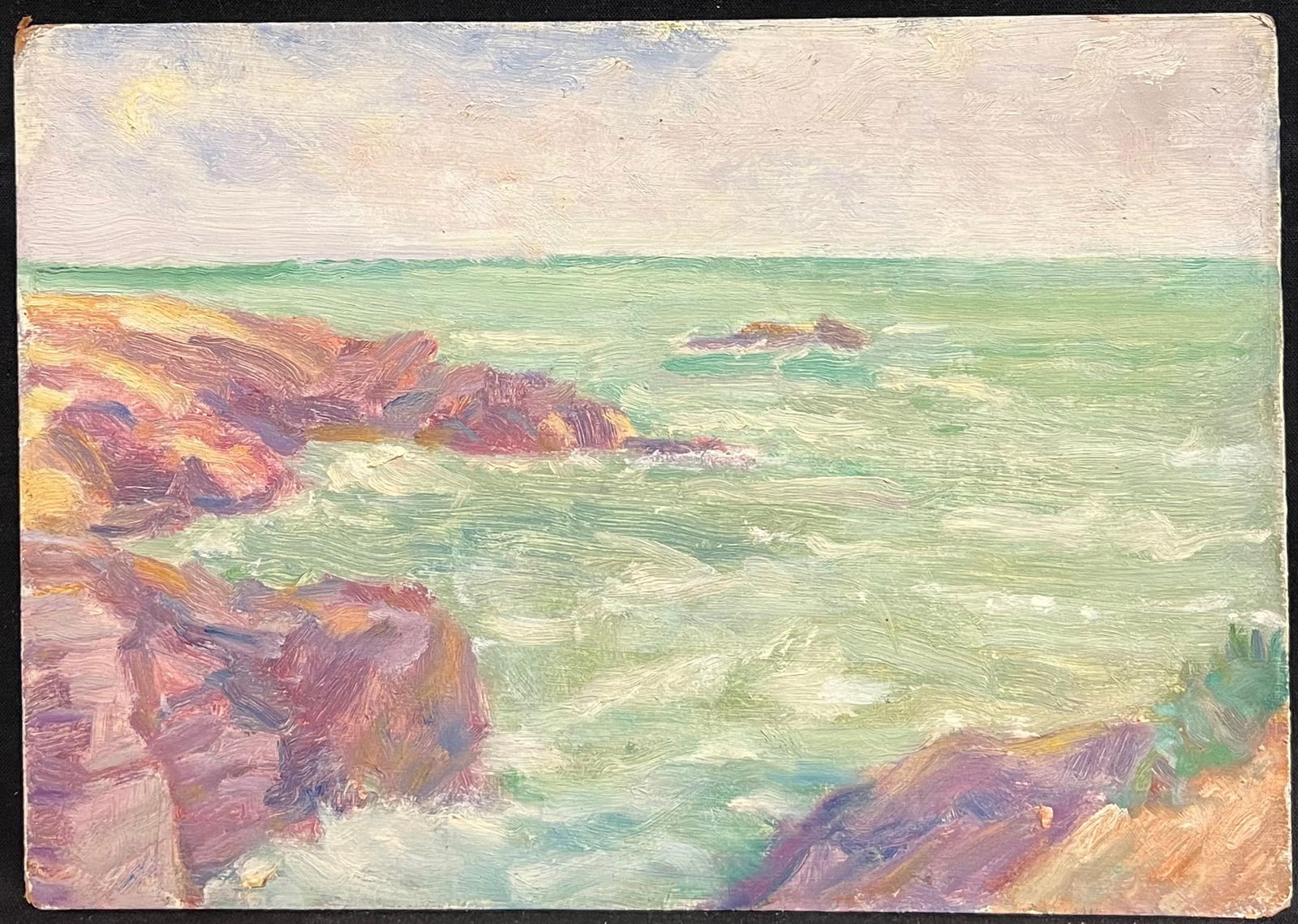 1930's Impressionistic Coastal Scene with Sunlit Rocks and Turquoise Waters 19th Century - 3