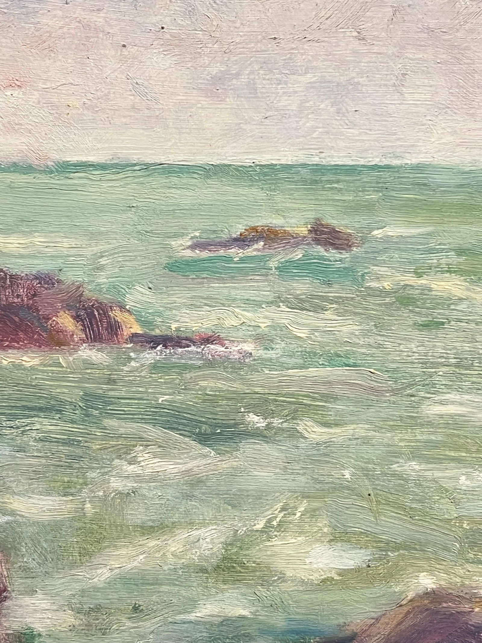 1930's Impressionistic Coastal Scene with Sunlit Rocks and Turquoise Waters 19th Century - 4