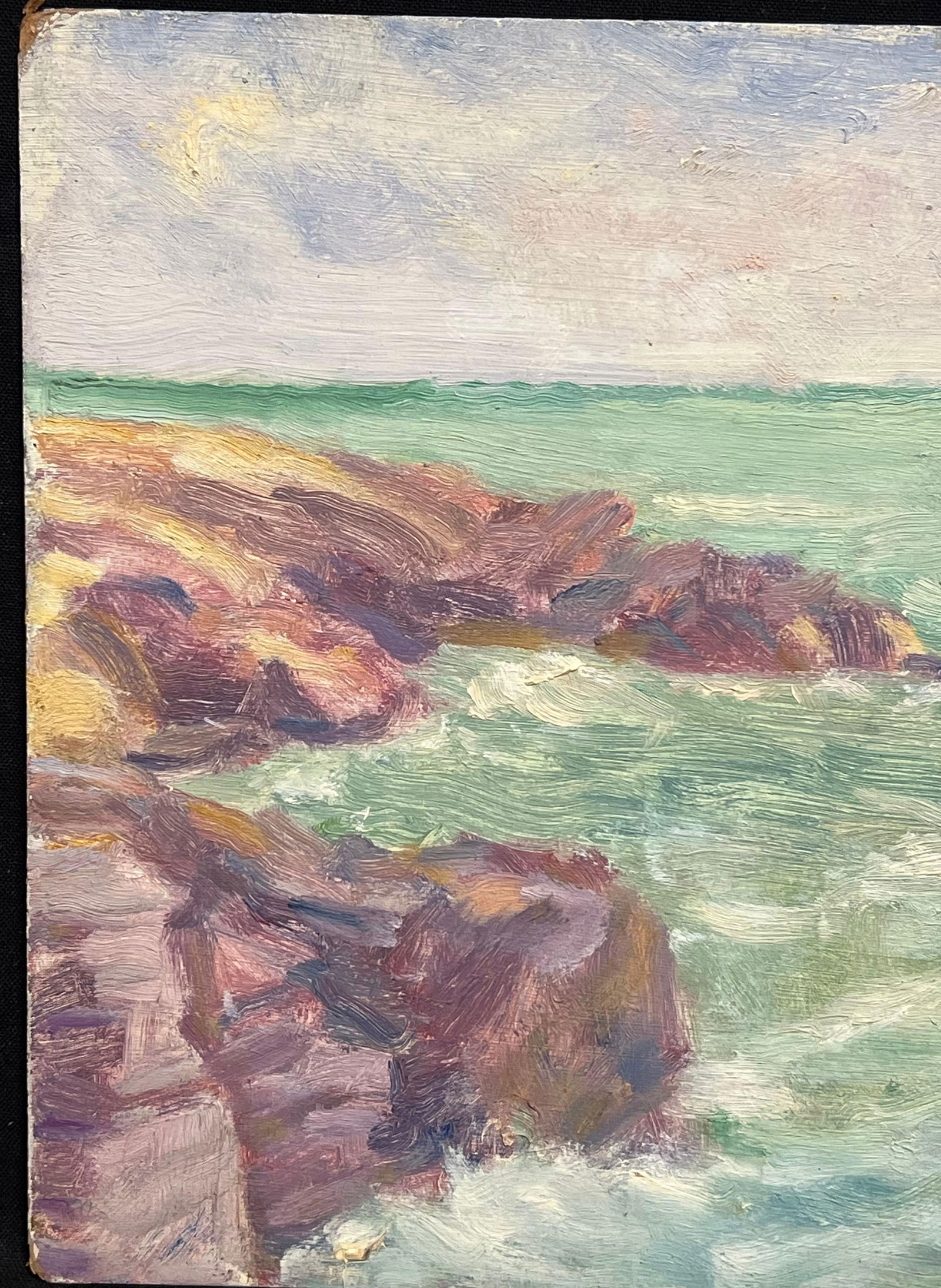 1930's Impressionistic Coastal Scene with Sunlit Rocks and Turquoise Waters 19th Century - 5
