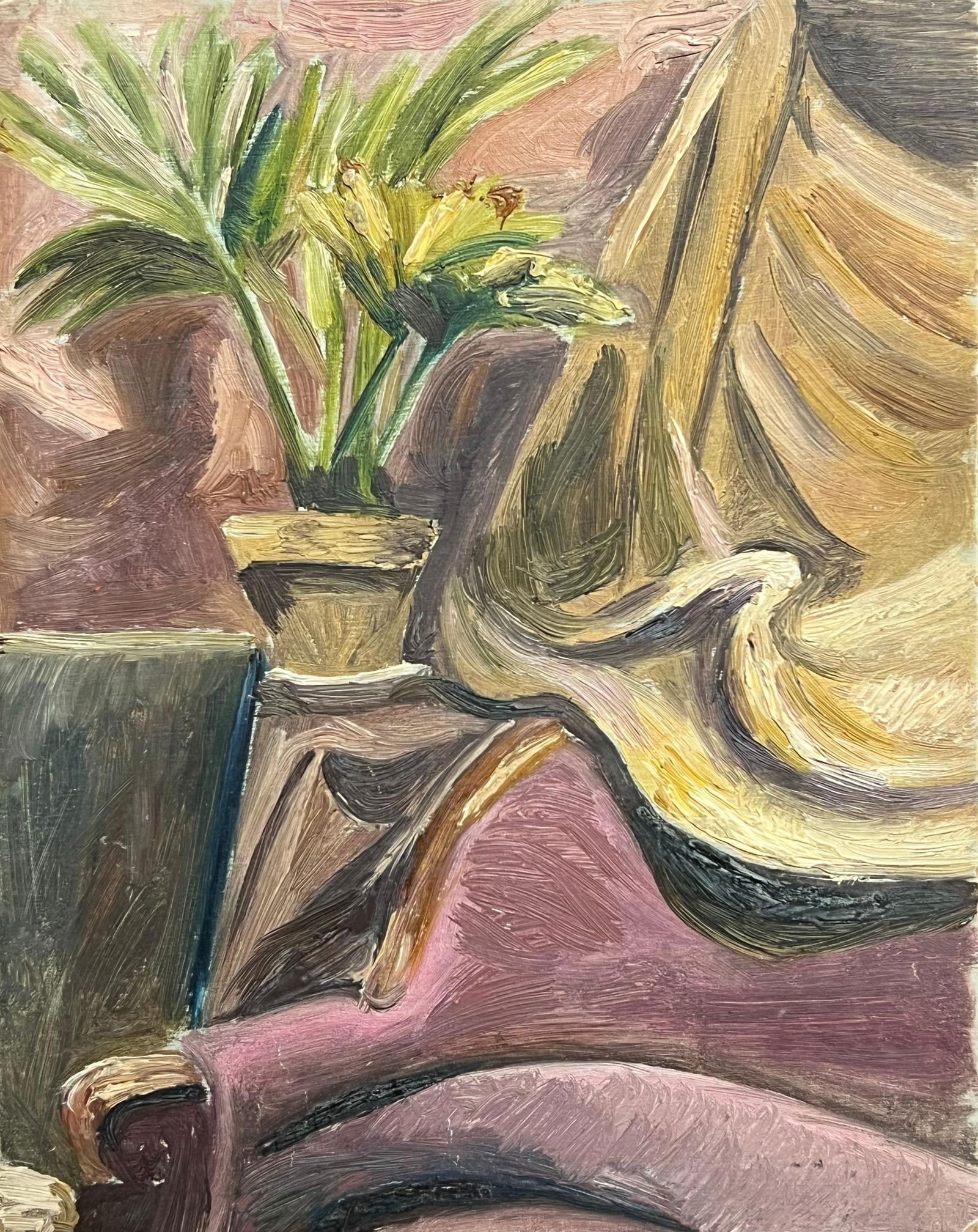 1930's Interior Still Life with Potted Plant and Draped Fabric on Ornate Chair 19th Century - 2