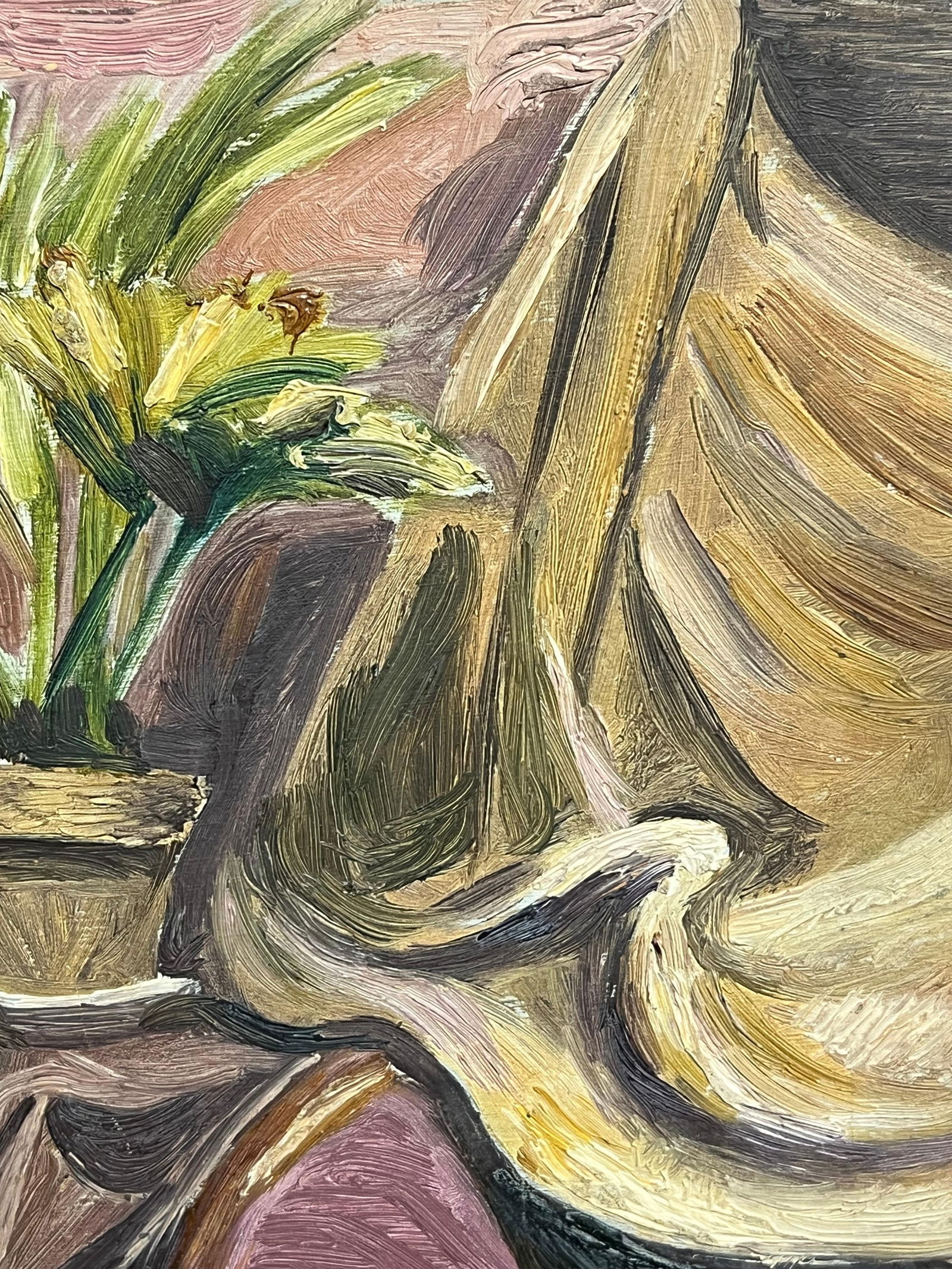 1930's Interior Still Life with Potted Plant and Draped Fabric on Ornate Chair 19th Century - 4