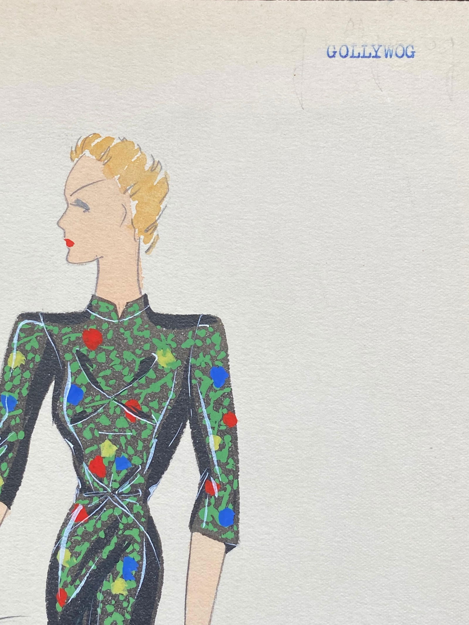 1930's Original Parisian Fashion Illustration Watercolor Black Oriental Dress circa 1930s - 6