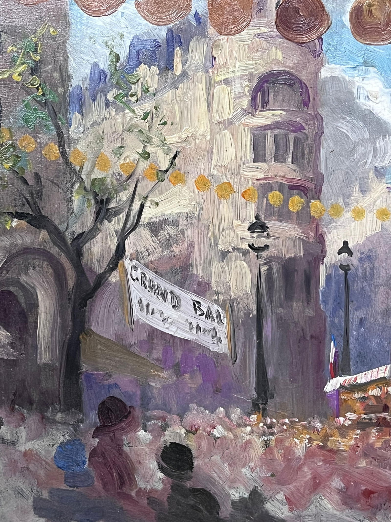 1930s French Impressionist Oil Painting Busy French Market Festival Street Scene 1930's - 8