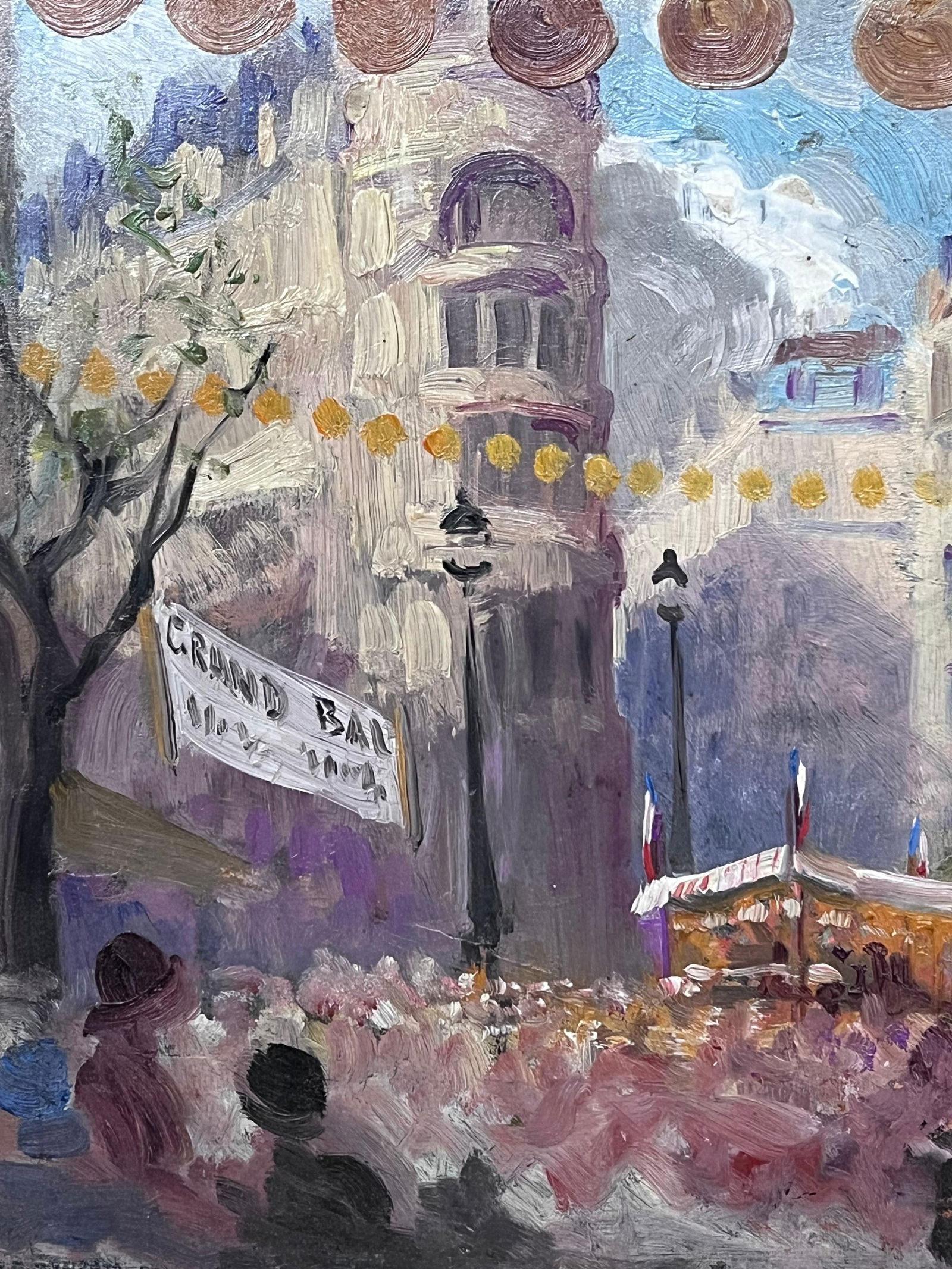 1930s French Impressionist Oil Painting Busy French Market Festival Street Scene 1930's - 9