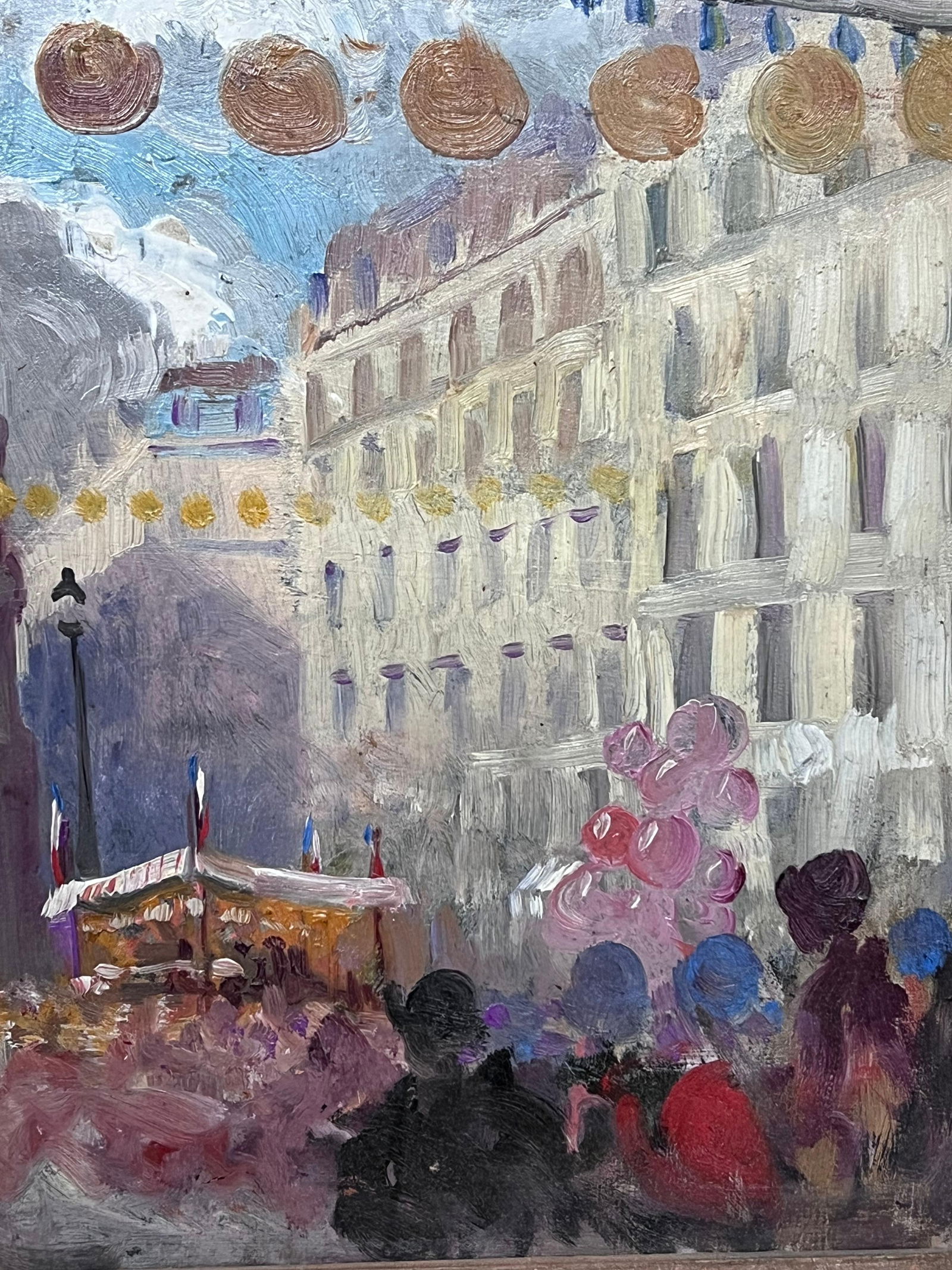 1930s French Impressionist Oil Painting Busy French Market Festival Street Scene 1930's - 13