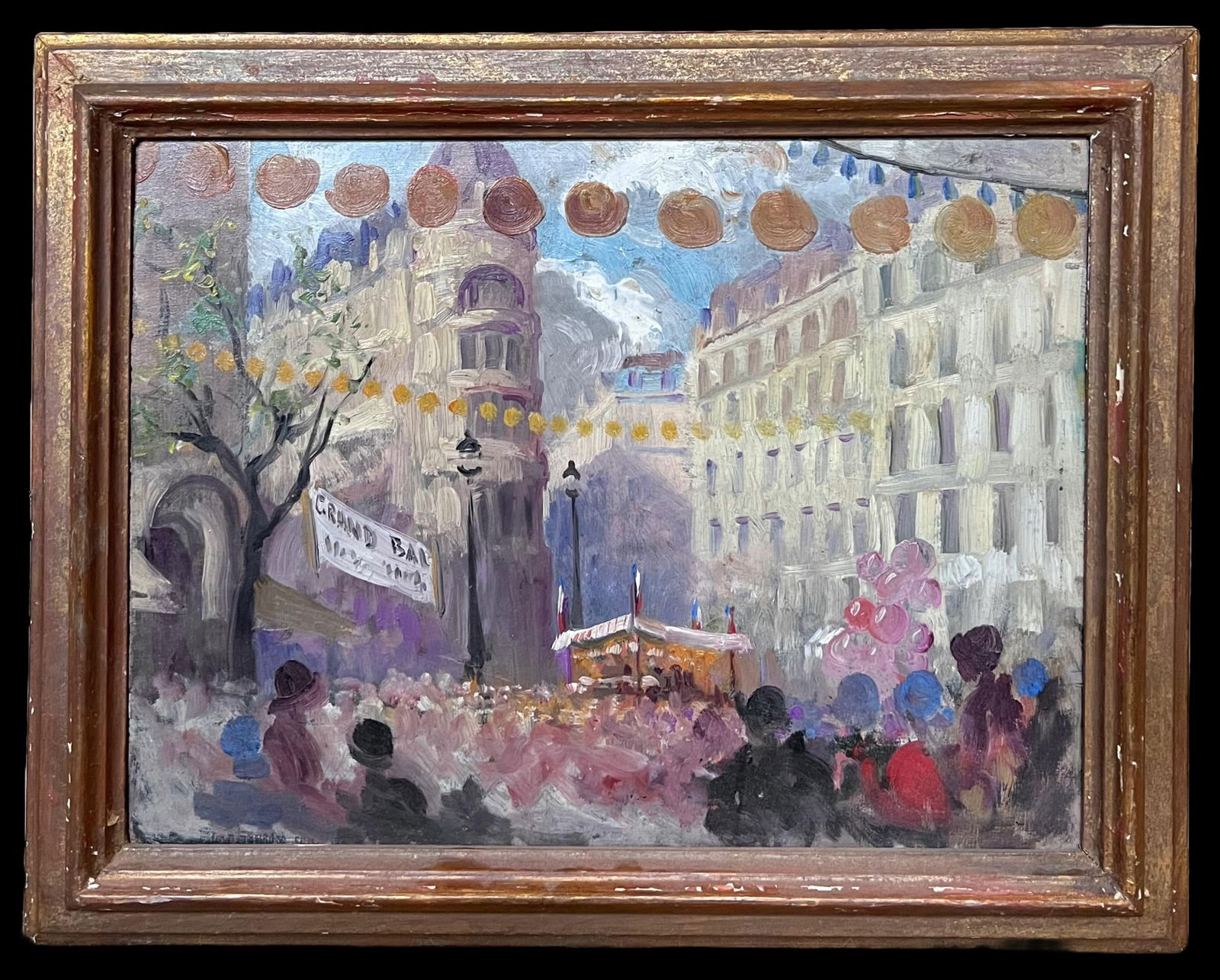 1930s French Impressionist Oil Painting Busy French Market Festival Street Scene 1930's - 4