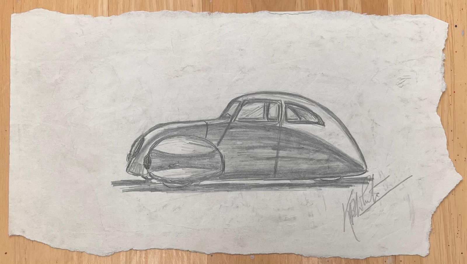 1938 Talbot-Lago T150-C SS Teardrop Coupé Design Pencil Illustration Early 20th Century - 3