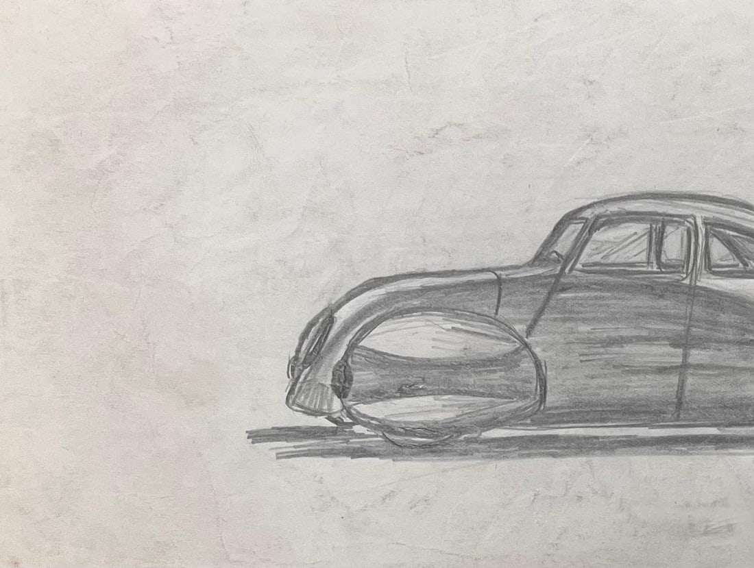 1938 Talbot-Lago T150-C SS Teardrop Coupé Design Pencil Illustration Early 20th Century - 4
