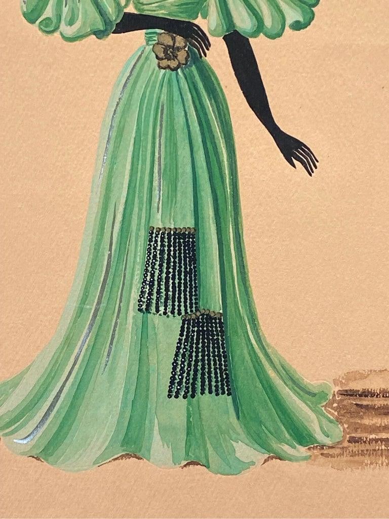 1940's Fashion Illustration - Lady in Dashing Green Ball Dress circa 1940s - 3