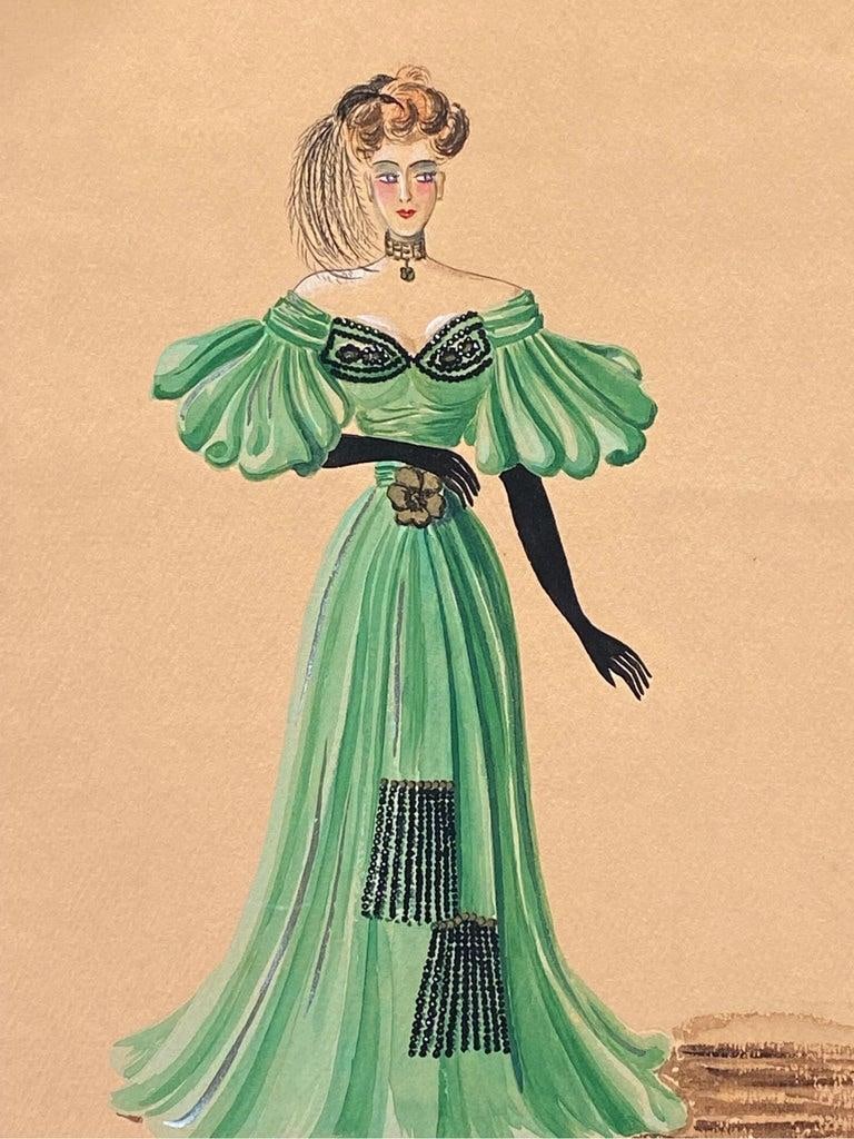 1940's Fashion Illustration - Lady in Dashing Green Ball Dress circa 1940s - 4