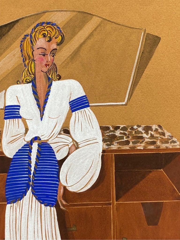 1940's Fashion Illustration - Stylish Blonde Lady in White Dress circa 1940s - 5