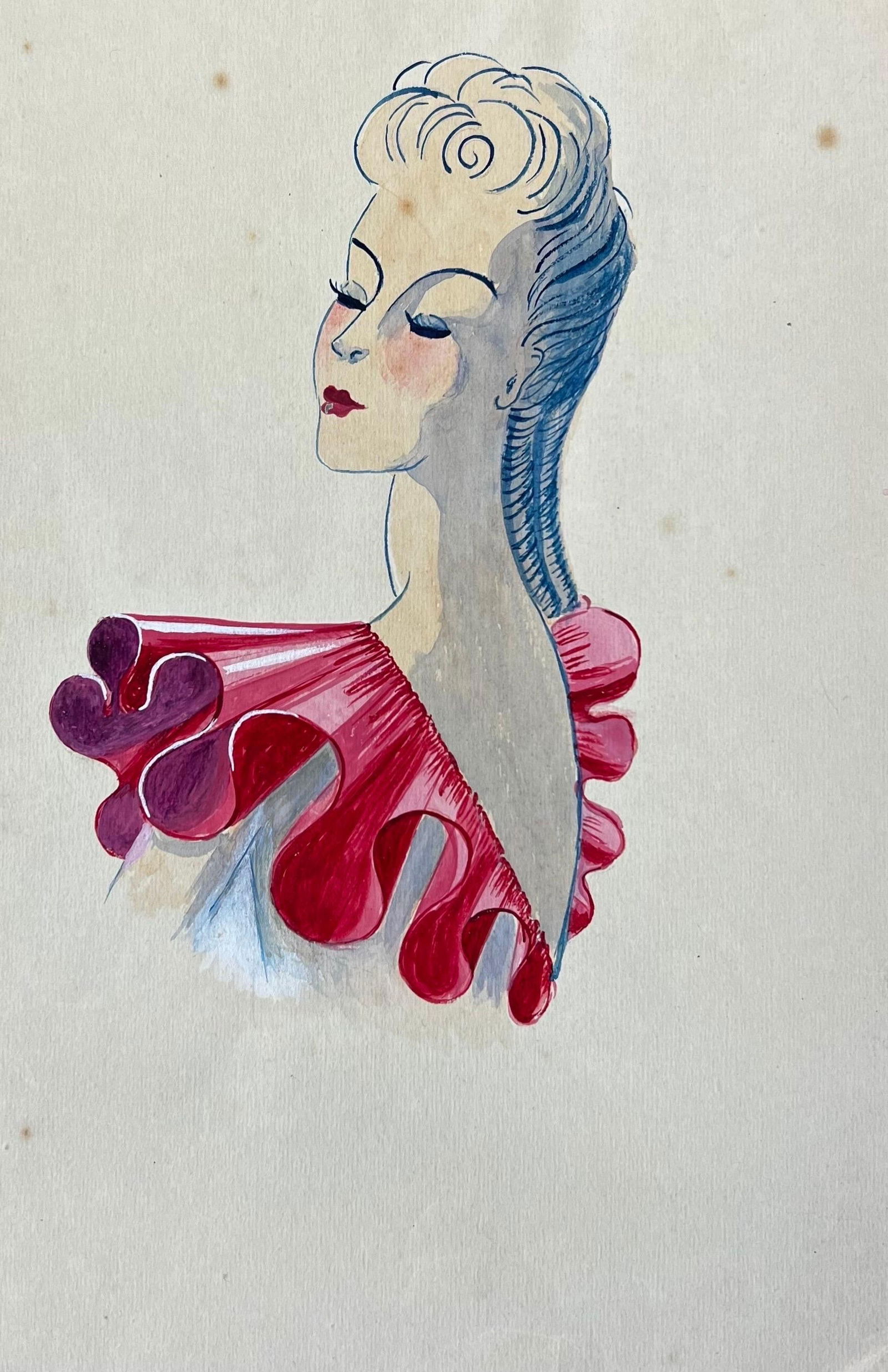 1940's Fashion Illustration, Lady at a Stance in Pink Frill Top circa 1940s - 3