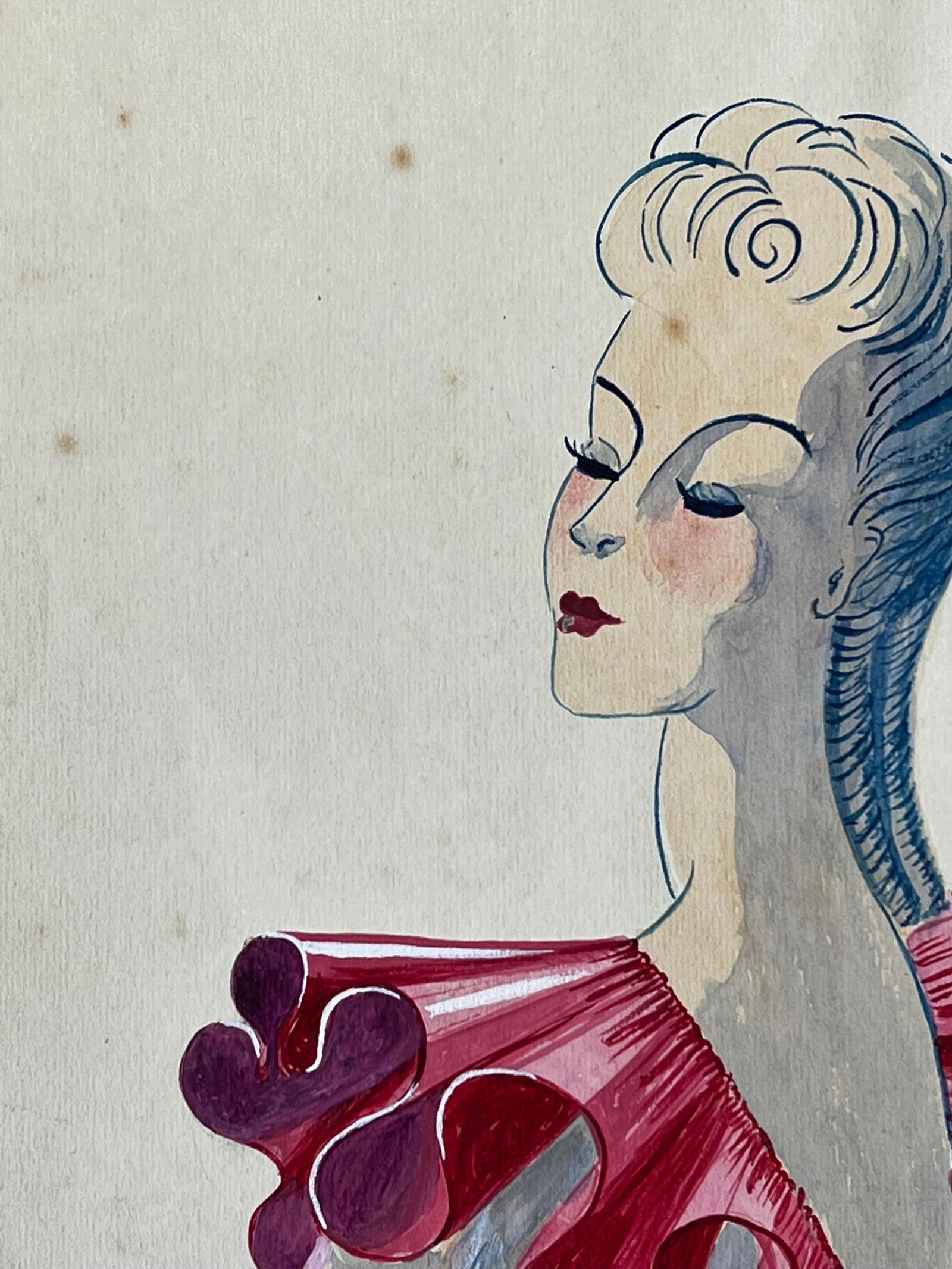 1940's Fashion Illustration, Lady at a Stance in Pink Frill Top circa 1940s - 4