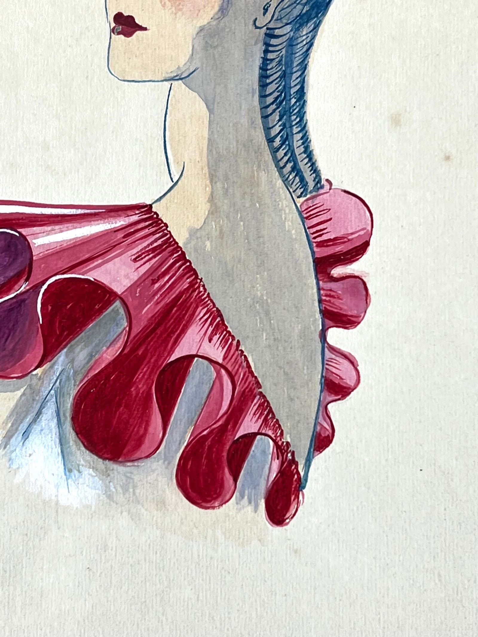 1940's Fashion Illustration, Lady at a Stance in Pink Frill Top circa 1940s - 5