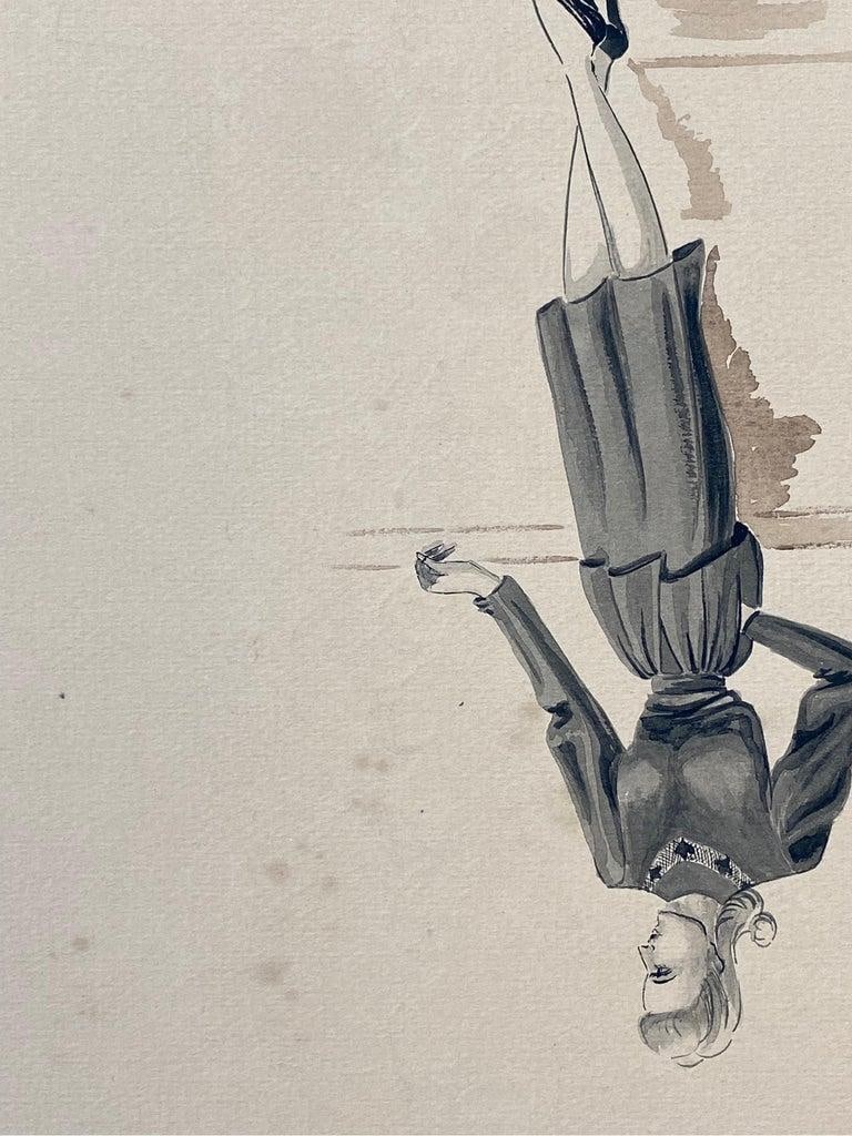 1940's Fashion Illustration, Lady In Bright Blue Puffy Dress, Interior Scene circa 1940s - 7