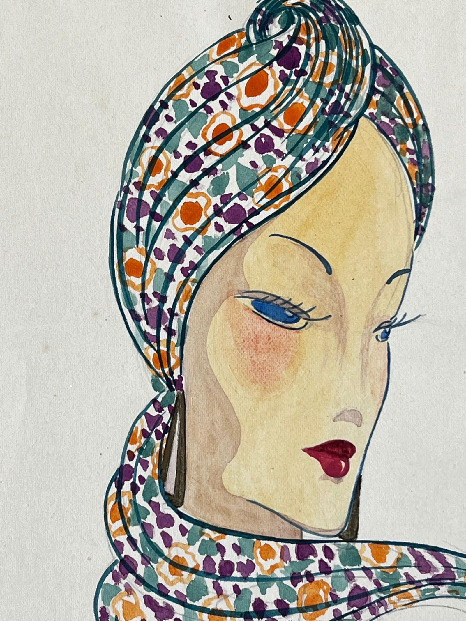1940's Fashion Illustration, Lady in Chic Headscarf circa 1940s - 4