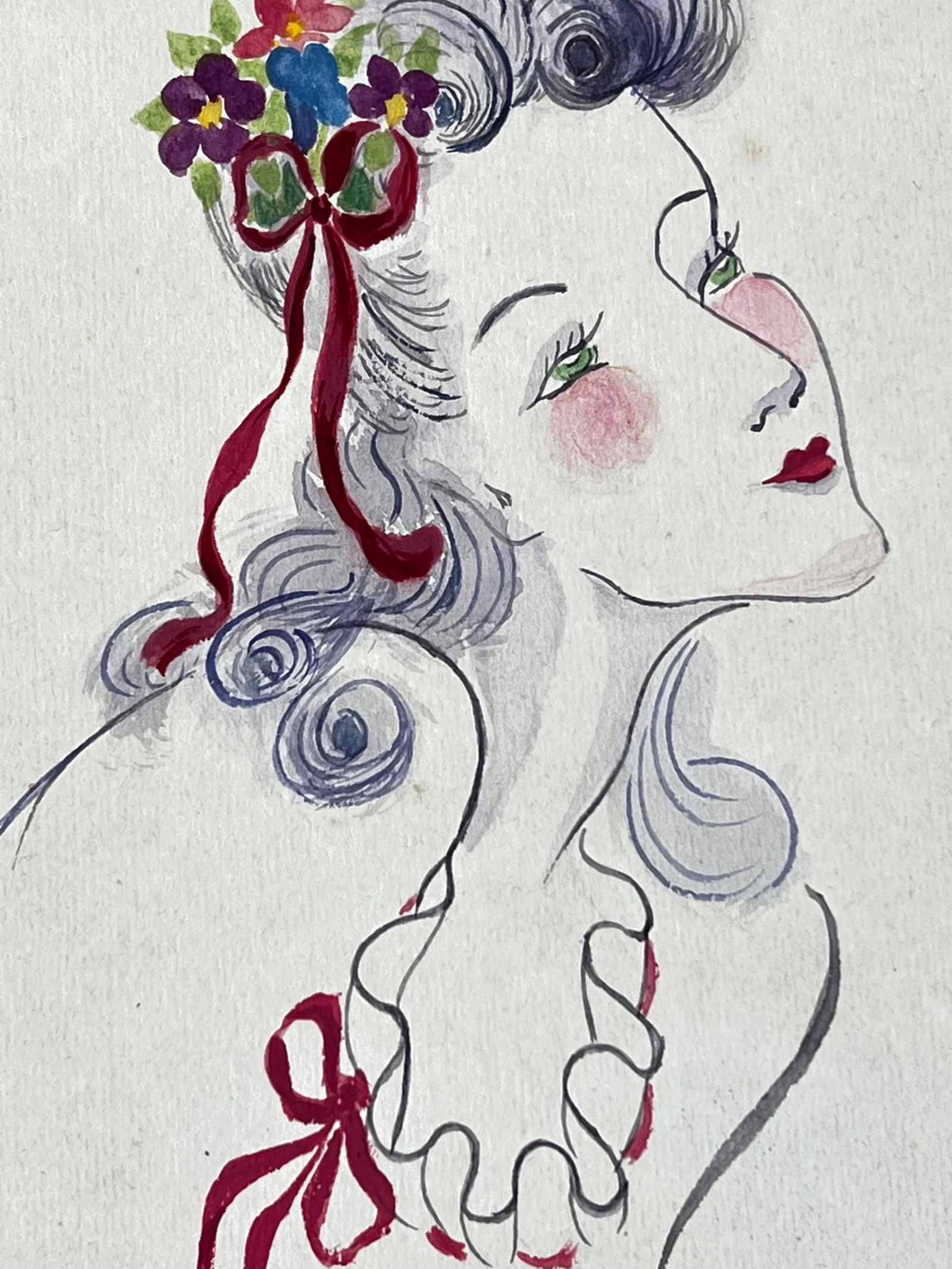 1940's Fashion Illustration, Lady with Green Eyes in Admiration circa 1940s - 4