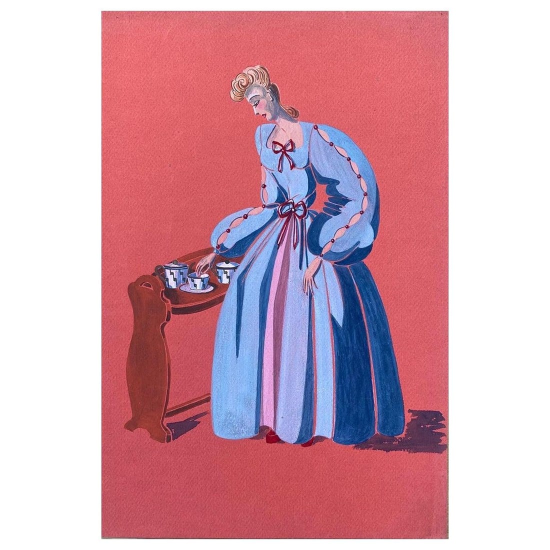 1940's Fashion Illustration, Stunning Woman in Light Blue Dress circa 1940s - 2