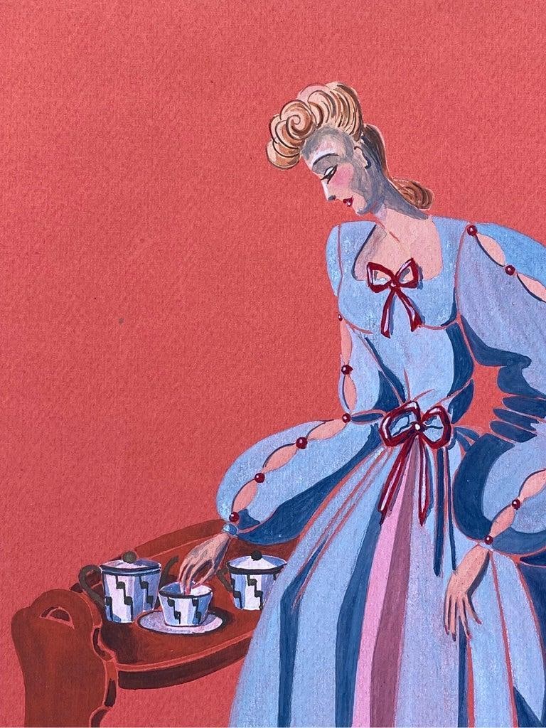 1940's Fashion Illustration, Stunning Woman in Light Blue Dress circa 1940s - 3