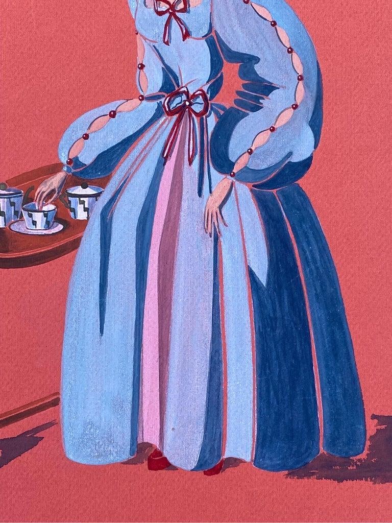 1940's Fashion Illustration, Stunning Woman in Light Blue Dress circa 1940s - 5