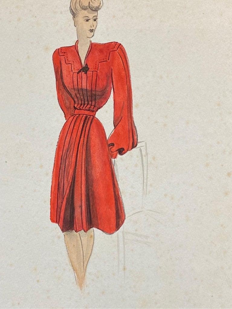 1940's Fashion Illustration, the Lady in the Red Dress circa 1940s - 15