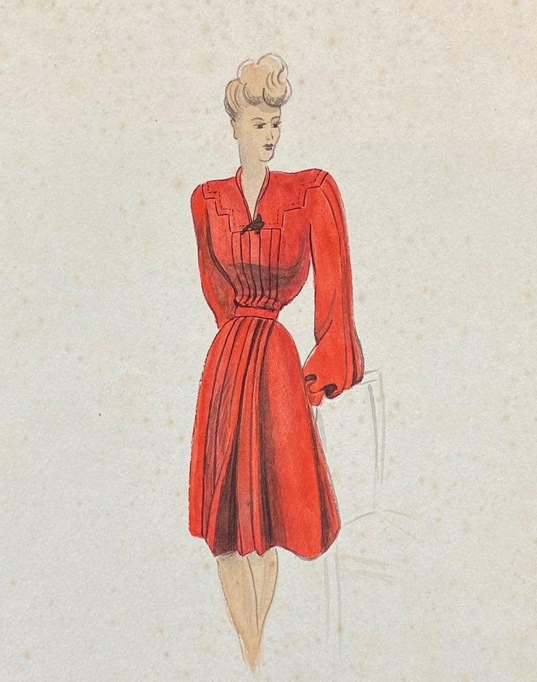 1940's Fashion Illustration, the Lady in the Red Dress circa 1940s - 16