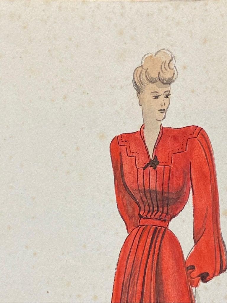 1940's Fashion Illustration, the Lady in the Red Dress circa 1940s - 6