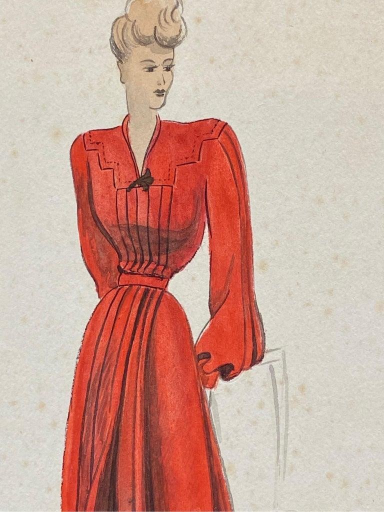 1940's Fashion Illustration, the Lady in the Red Dress circa 1940s - 8