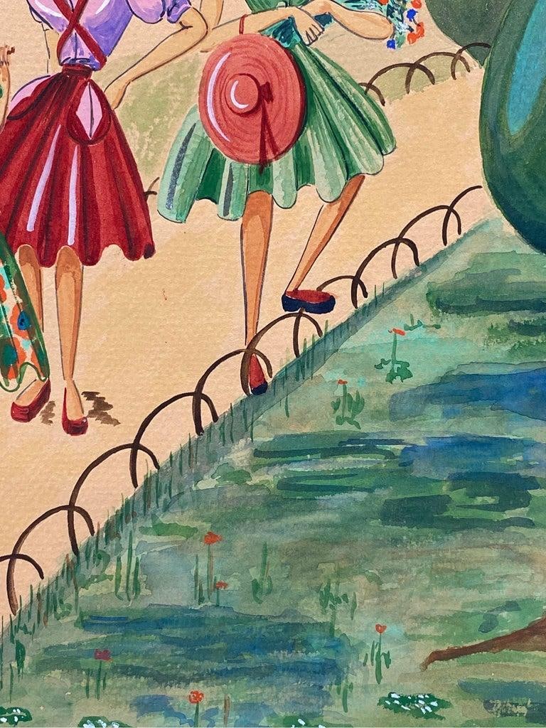 1940's Fashion Illustration, Three Elegant Women Walking Through The Park circa 1940s - 11