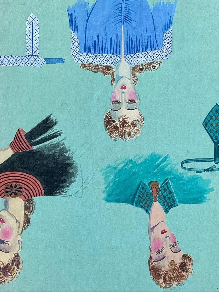 1940's French Fashion Illustration, Elegant Three Women Face Portraits circa 1940s - 7