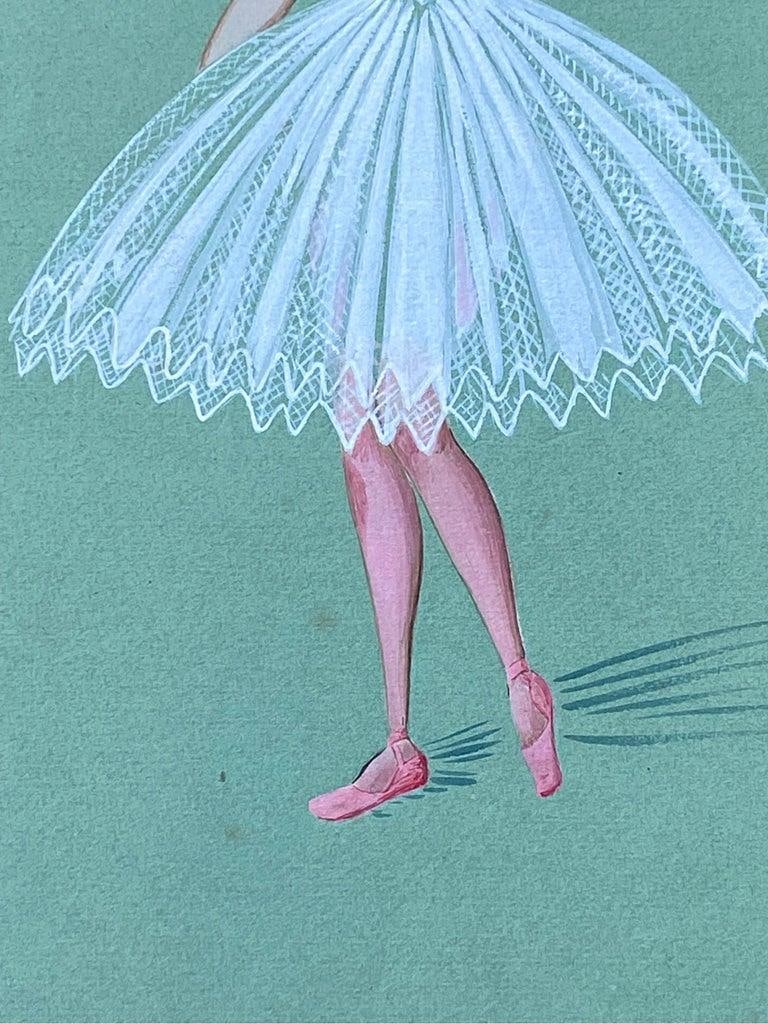 1940's French Fashion Illustration, Stunning Ballerina in White Dress circa 1940s - 4