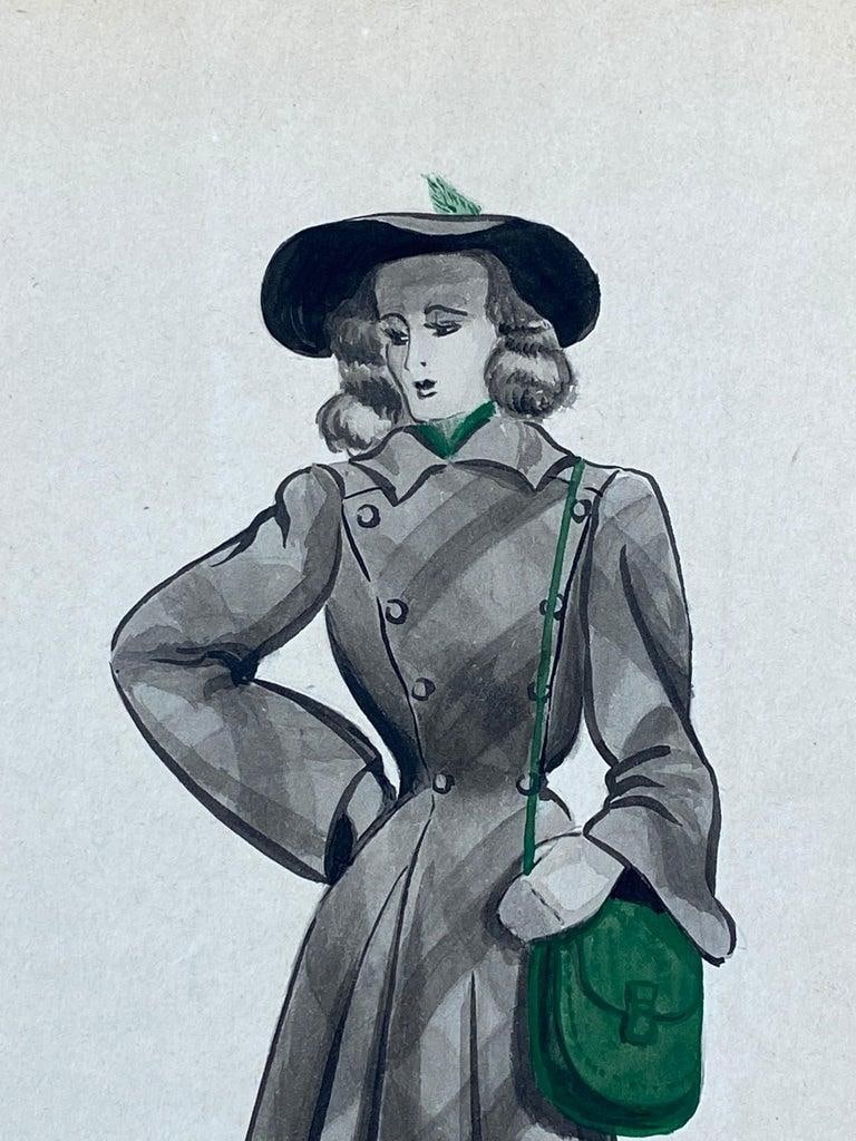 1940's French Fashion Illustration, The Stylish Lady With The Green Features circa 1940s - 19
