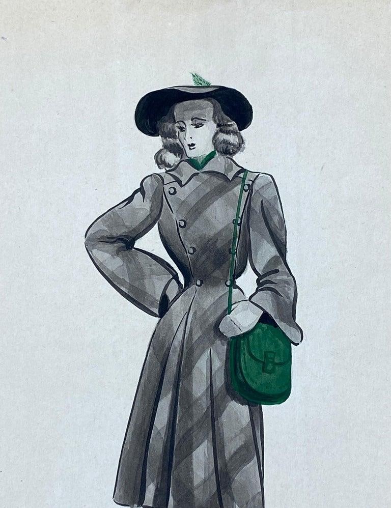 1940's French Fashion Illustration, The Stylish Lady With The Green Features circa 1940s - 8