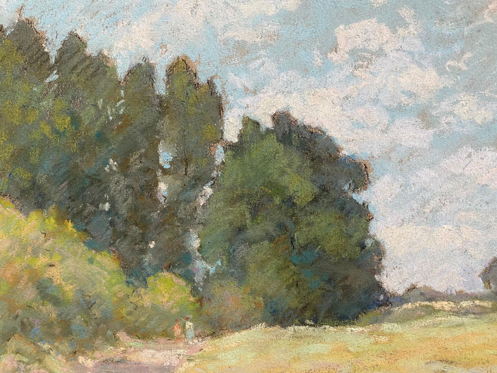 1940's French Impressionist Pastel Sunlit Countryside Pathway by Woods circa 1940s - 13