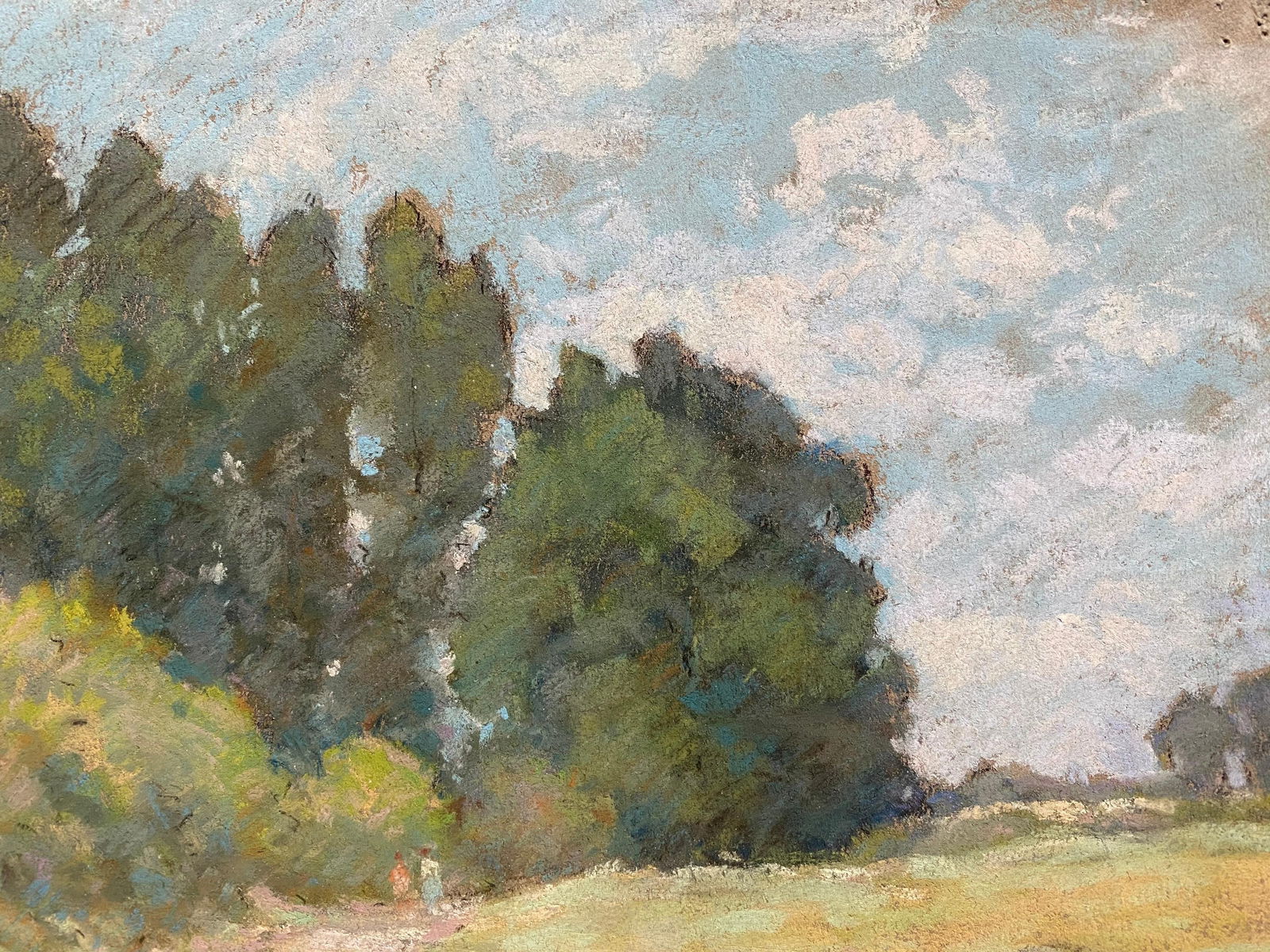1940's French Impressionist Pastel Sunlit Countryside Pathway by Woods circa 1940s - 18