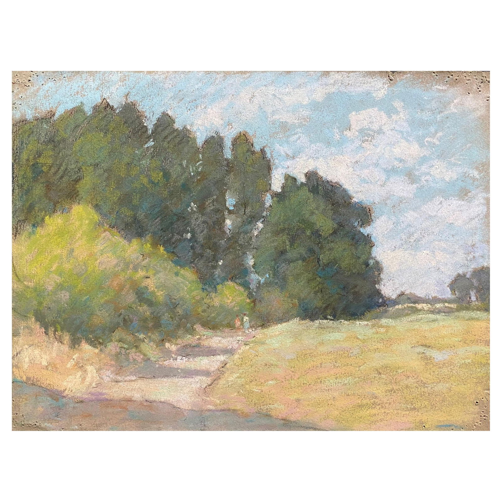 1940's French Impressionist Pastel Sunlit Countryside Pathway by Woods circa 1940s (1 of 20)