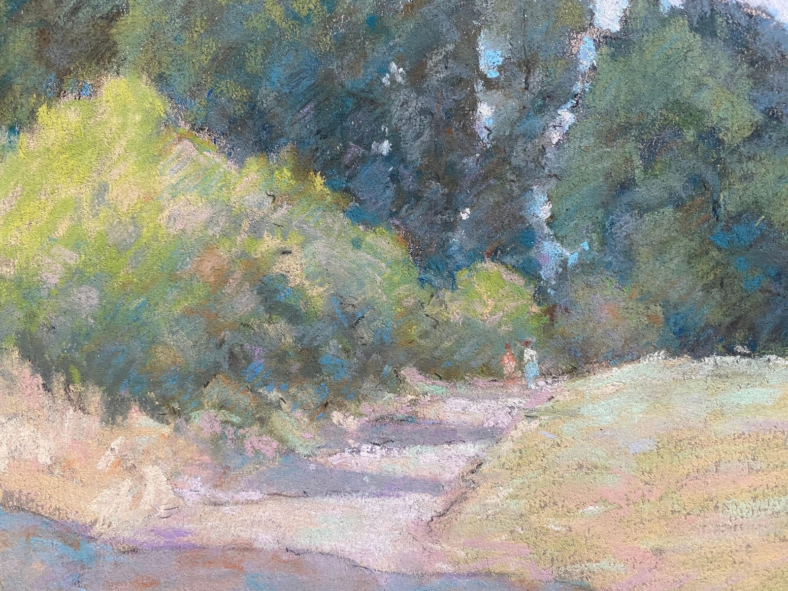 1940's French Impressionist Pastel Sunlit Countryside Pathway by Woods circa 1940s - 4
